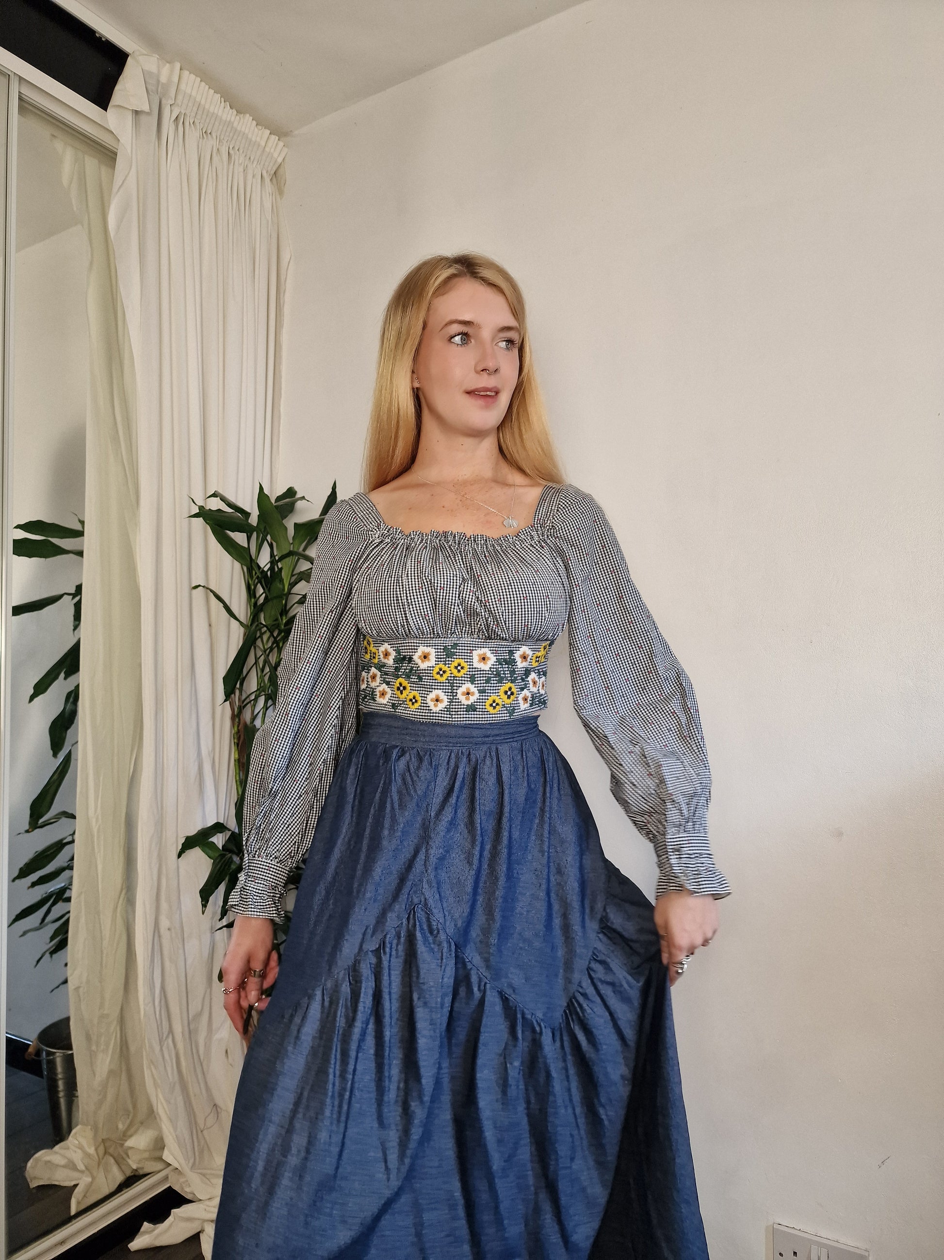 Gingham embroidered Milkmaid (sample UK 6/8)
