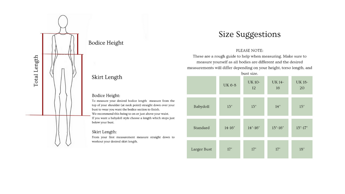 Size guide for your order! Dreaming Of Ivy
