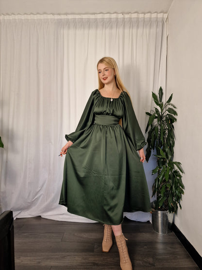 High-Neck Milkmaid Dress (Other fabrics Available)