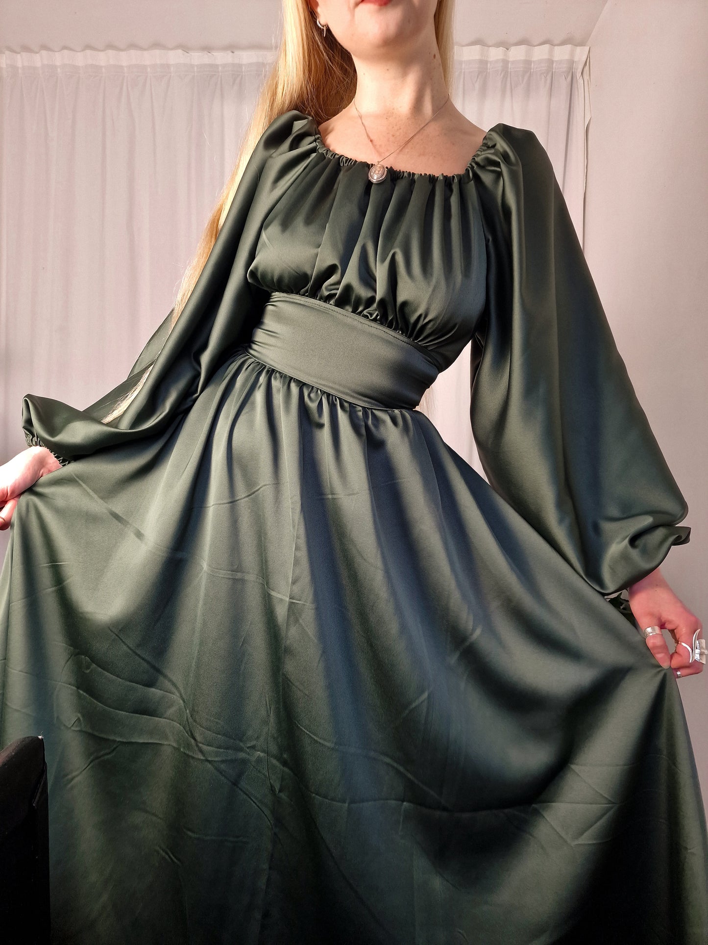High-Neck Milkmaid Dress (Other fabrics Available)