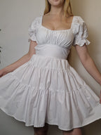 Ready to ship white mini milkmaid dress (UK 6/8, possibly a small 10)