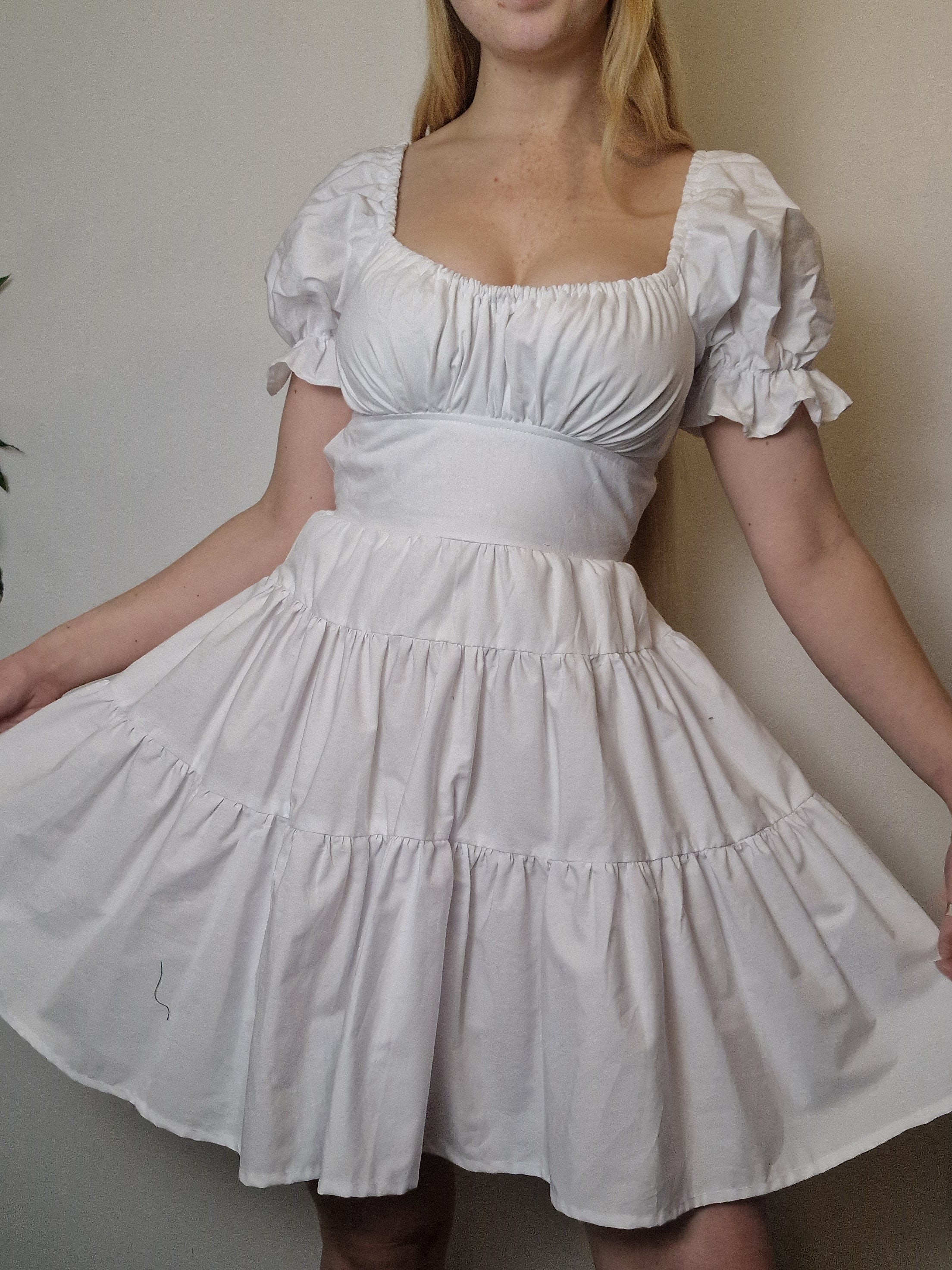 Ready to ship white mini milkmaid dress (UK 6/8, possibly a small 10)