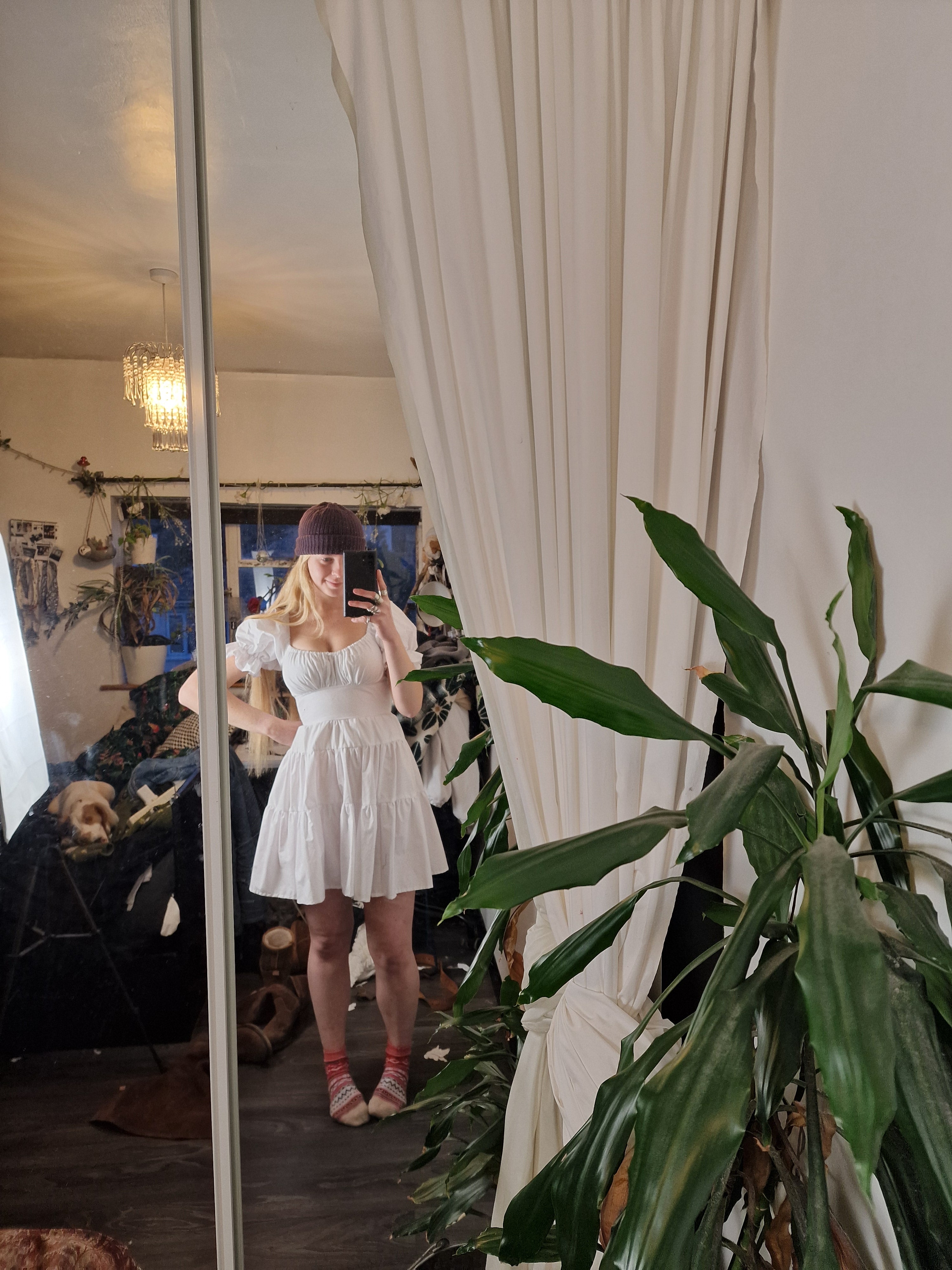 Ready to ship white mini milkmaid dress (UK 6/8, possibly a small 10)