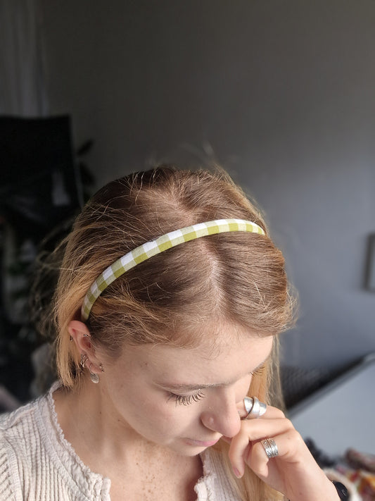 Green Gingham Hard Headband