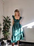 Milkmaid Dress (4" frills, lace up back, 10" frill skirt, midi length, ruching bust bow)