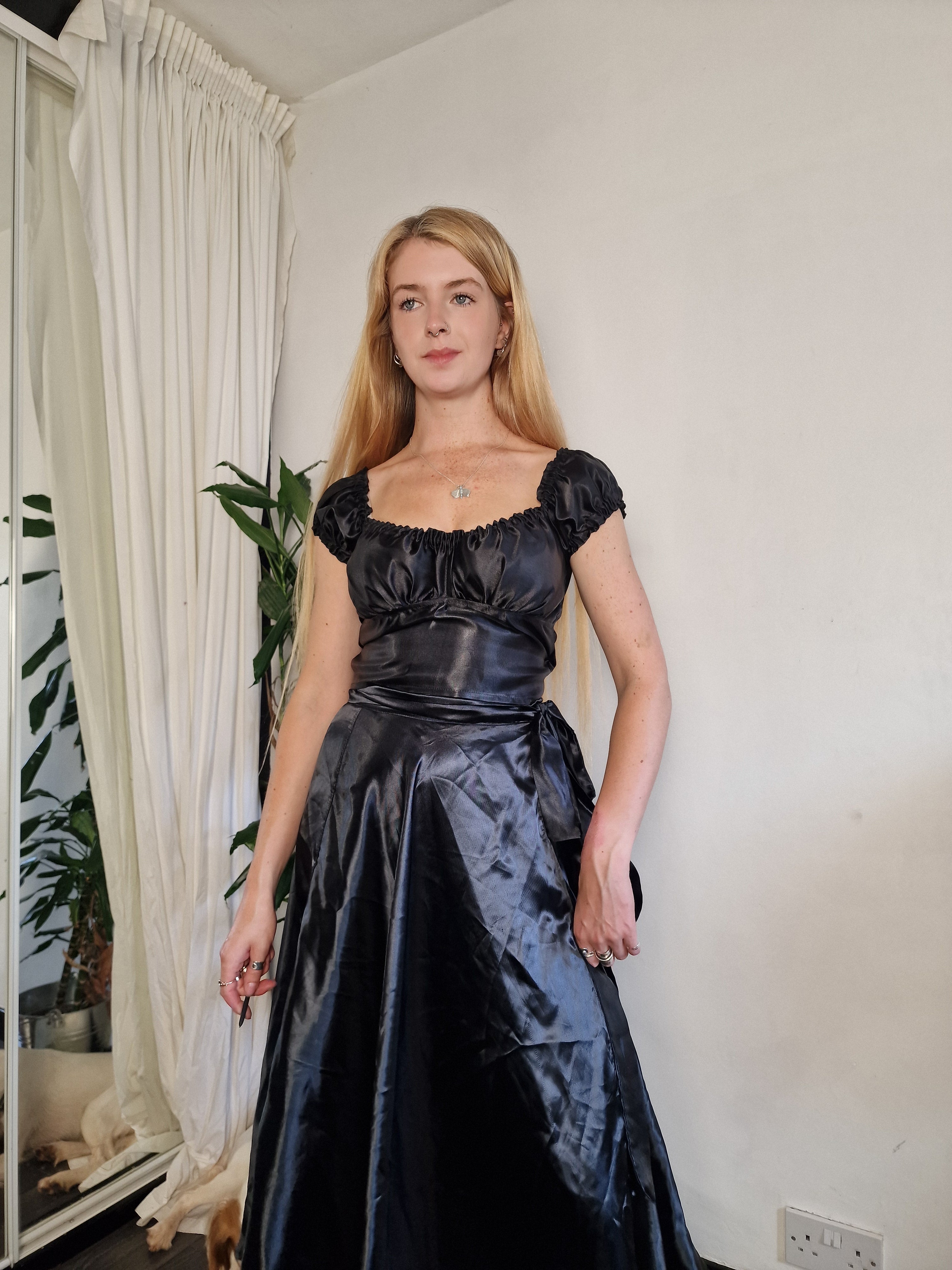 Black satin wrap skirt (sample UK 6/8)