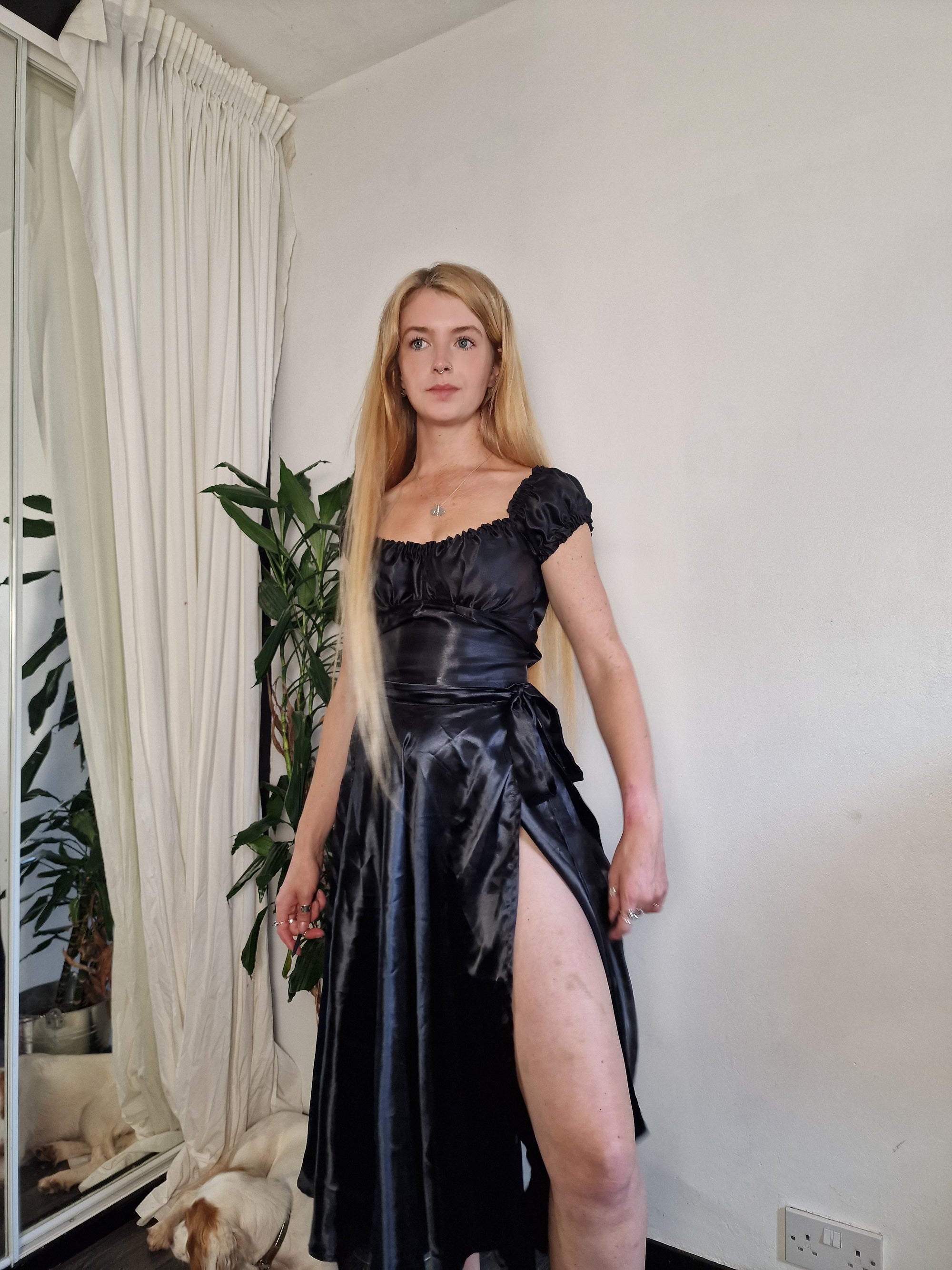 Black satin wrap skirt (sample UK 6/8)
