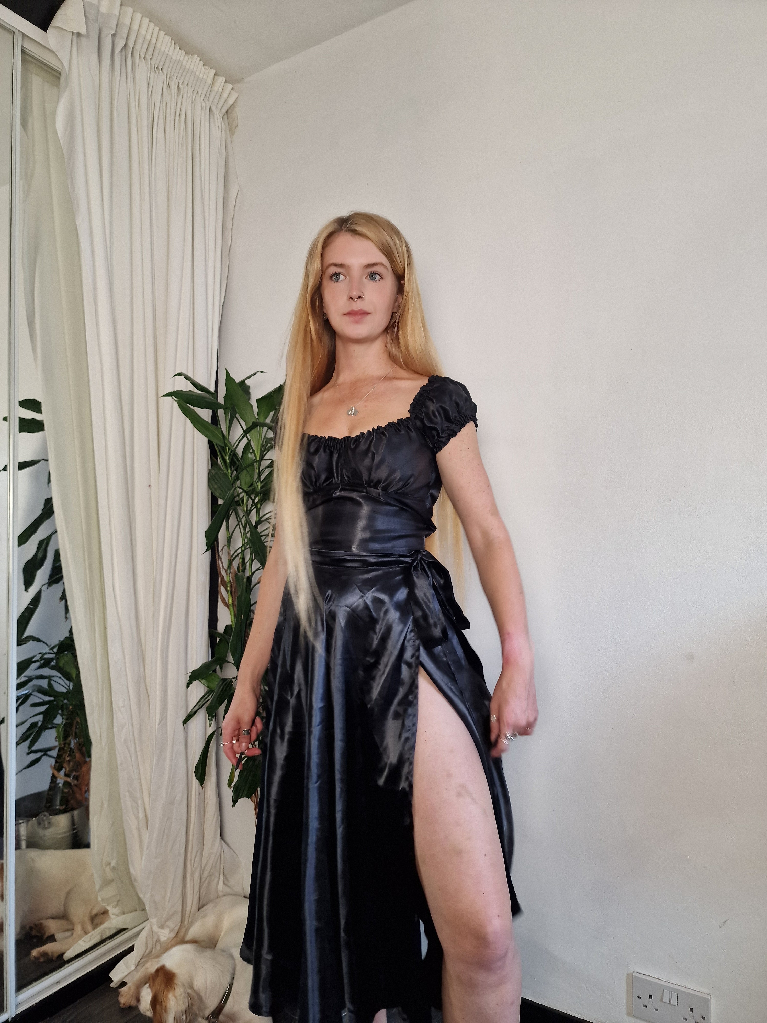 Black satin wrap skirt (sample UK 6/8)