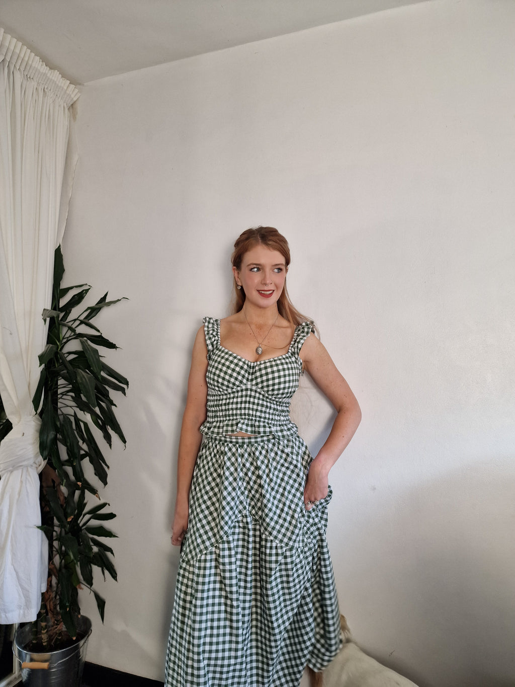 Green gingham top UK 6/8