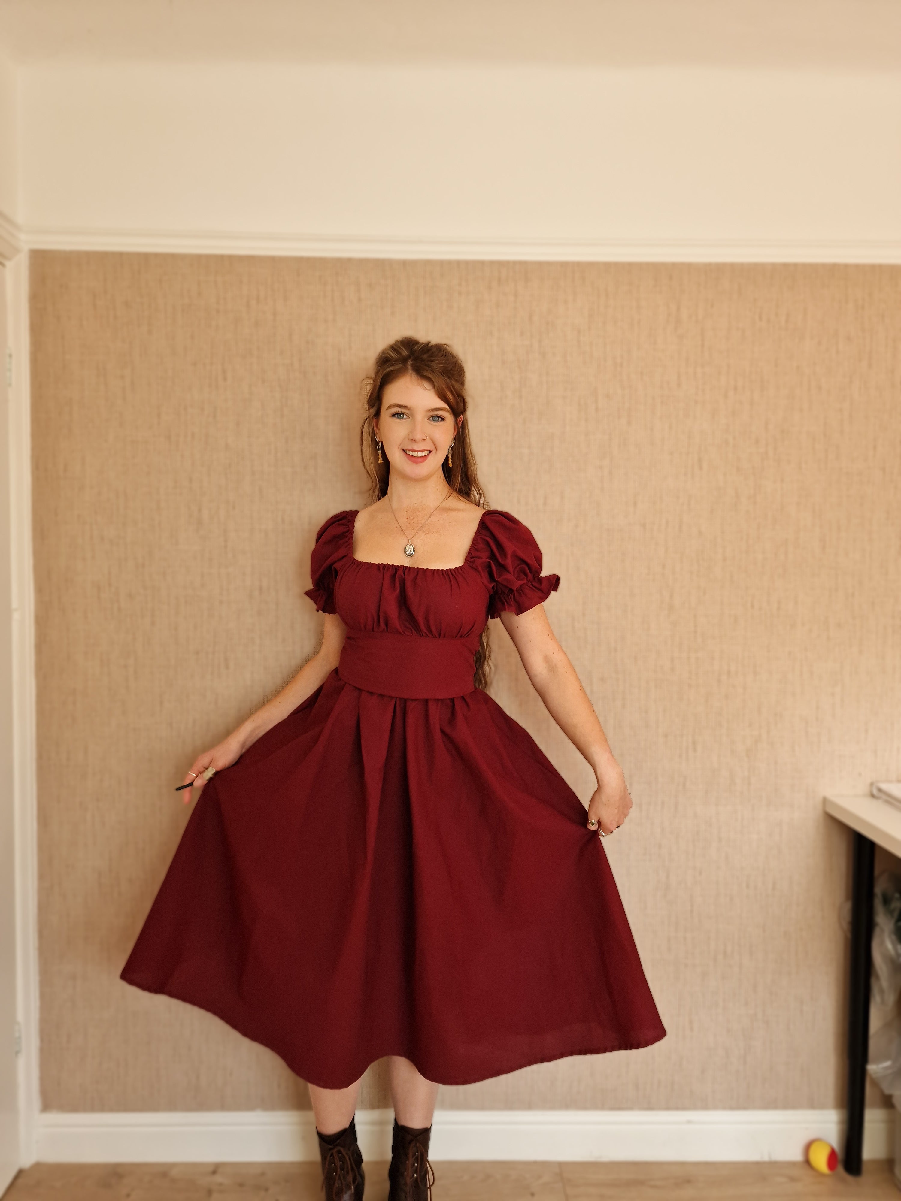 Burgundy Milkmaid Dress