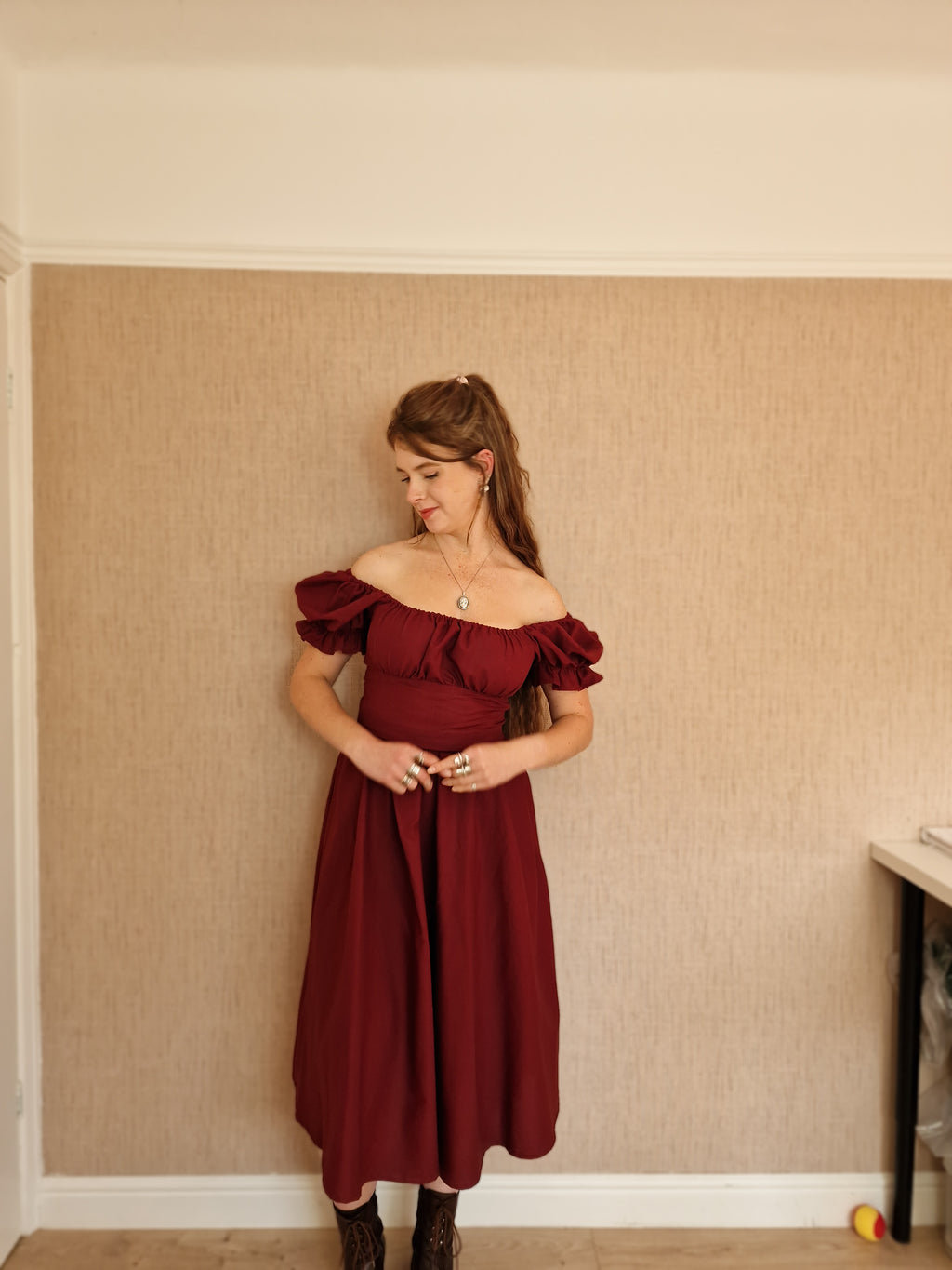 Burgundy Milkmaid Dress