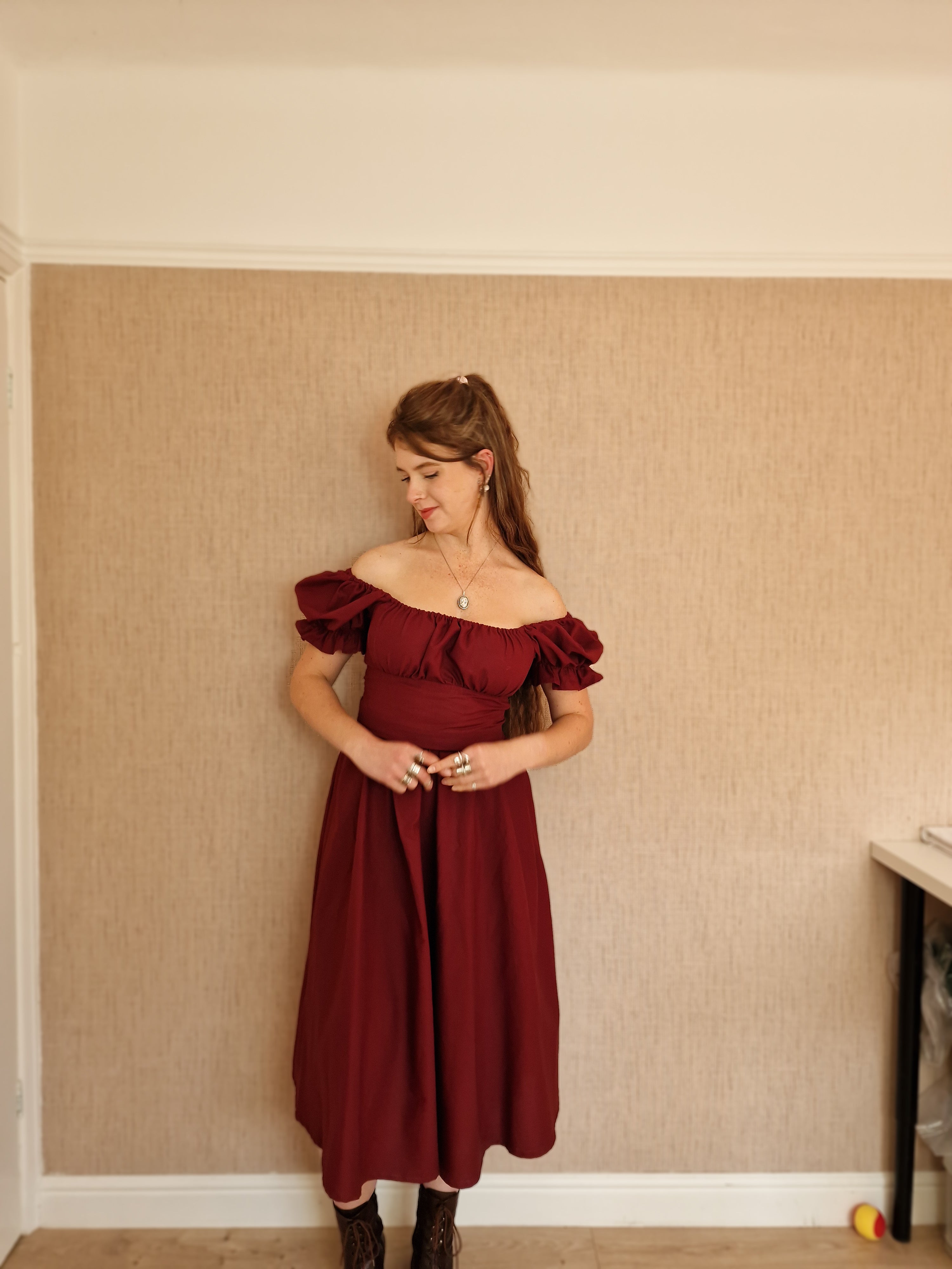 Burgundy Milkmaid Dress