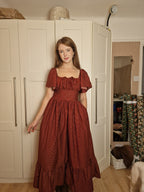 Milkmaid Dress (lace up back, butterfly sleeves, 10" frill, decorative bow)
