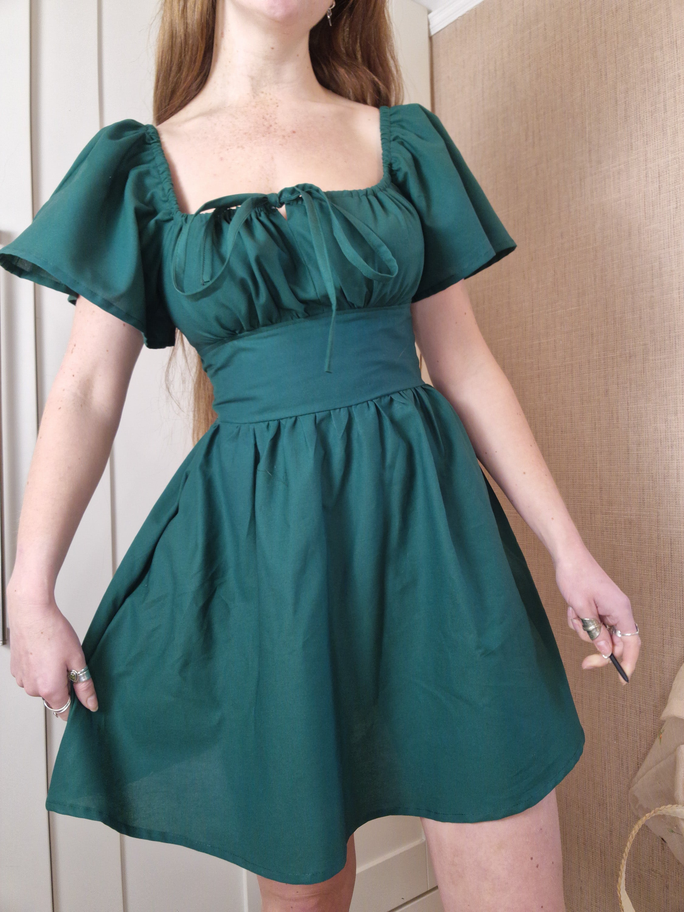 Milkmaid Dress (butterfly sleeves, standard skirt, lace up back, funcional bust bow)
