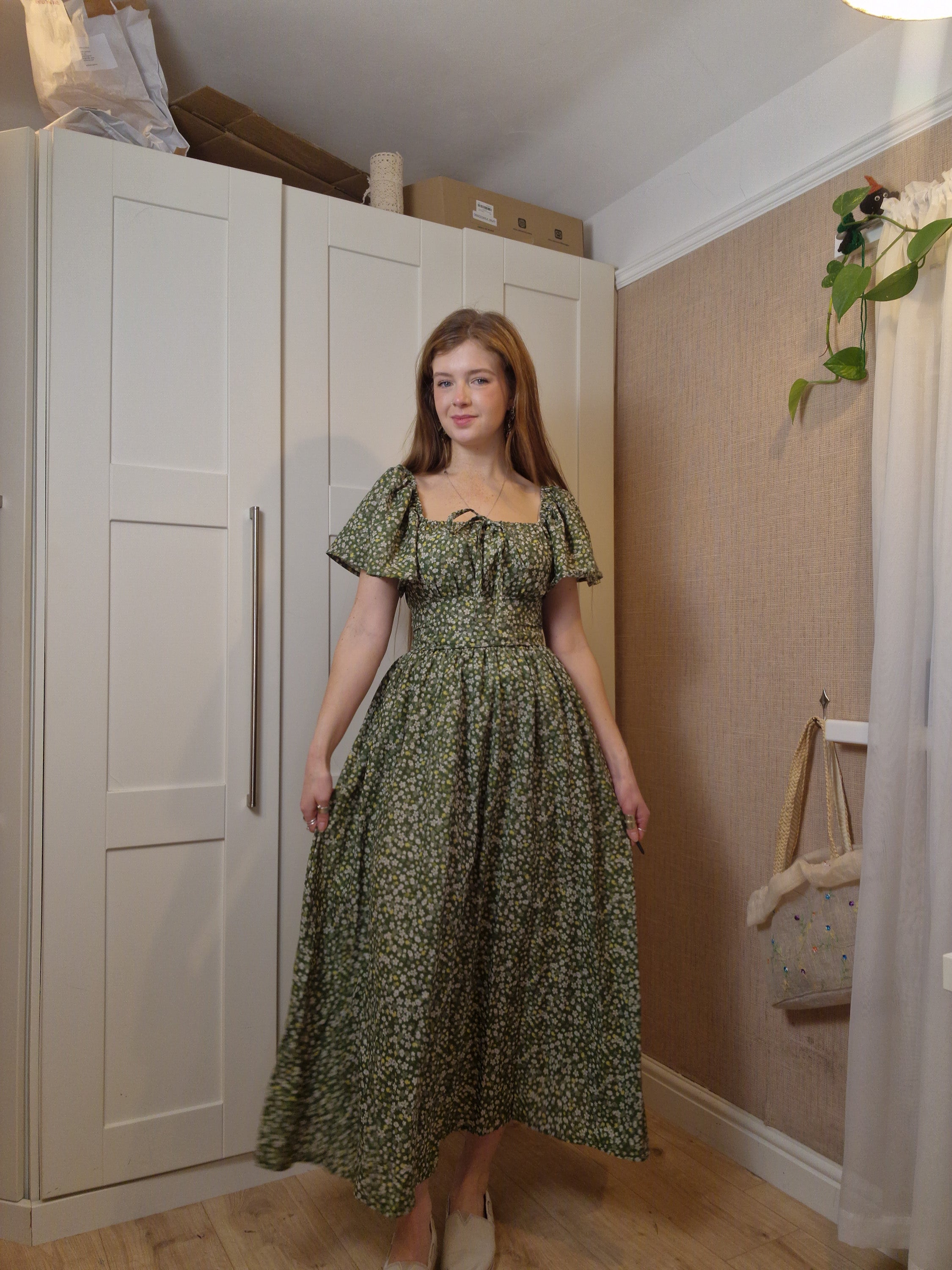 Milkmaid Dress (butterfly sleeves, standard skirt, lace up back, funcional bust bow)