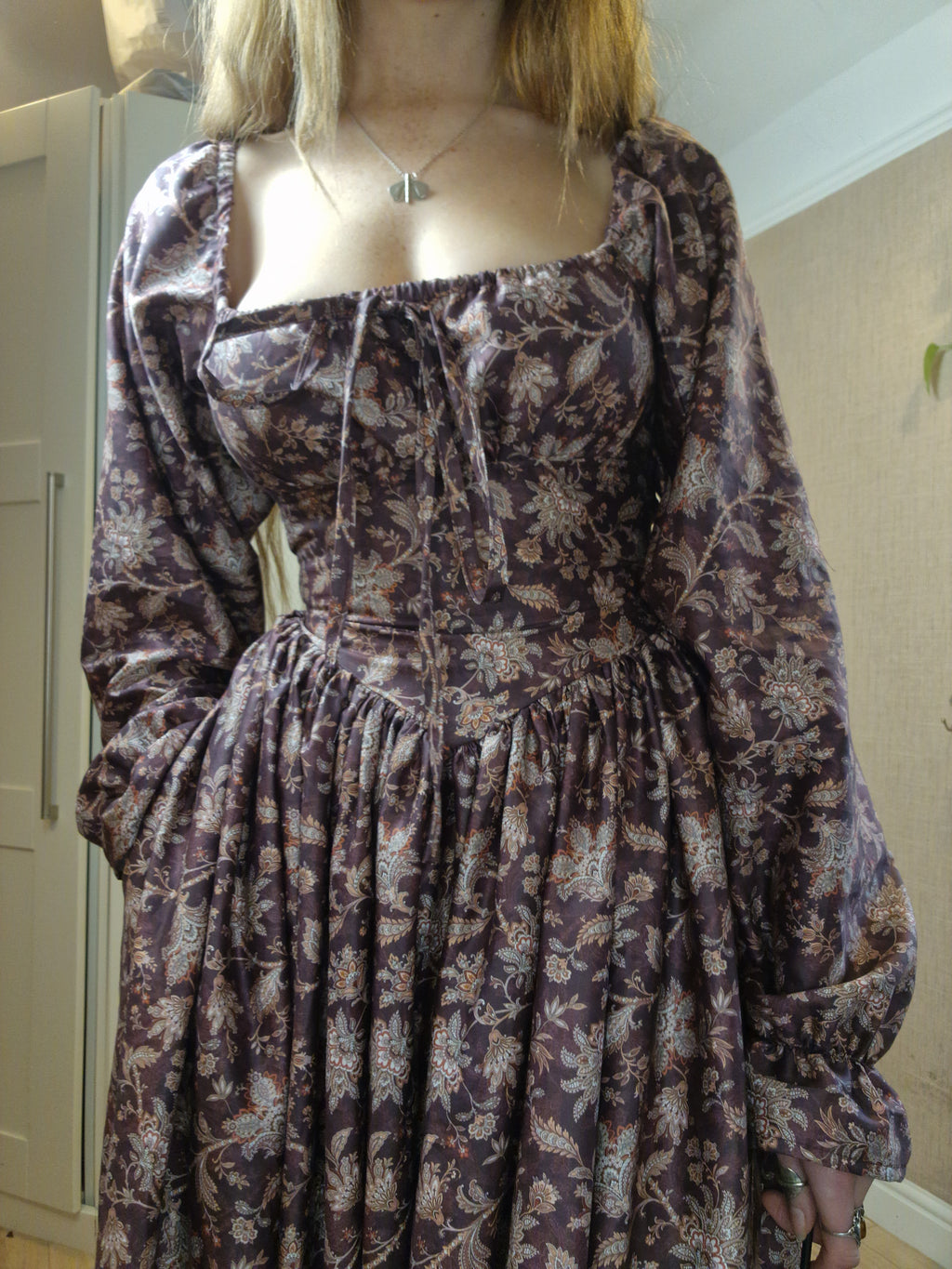 Milkmaid Dress (slimmed down puff sleeves, functional bust bow, extra full skirt with 10" frill, v-shaped waistband)