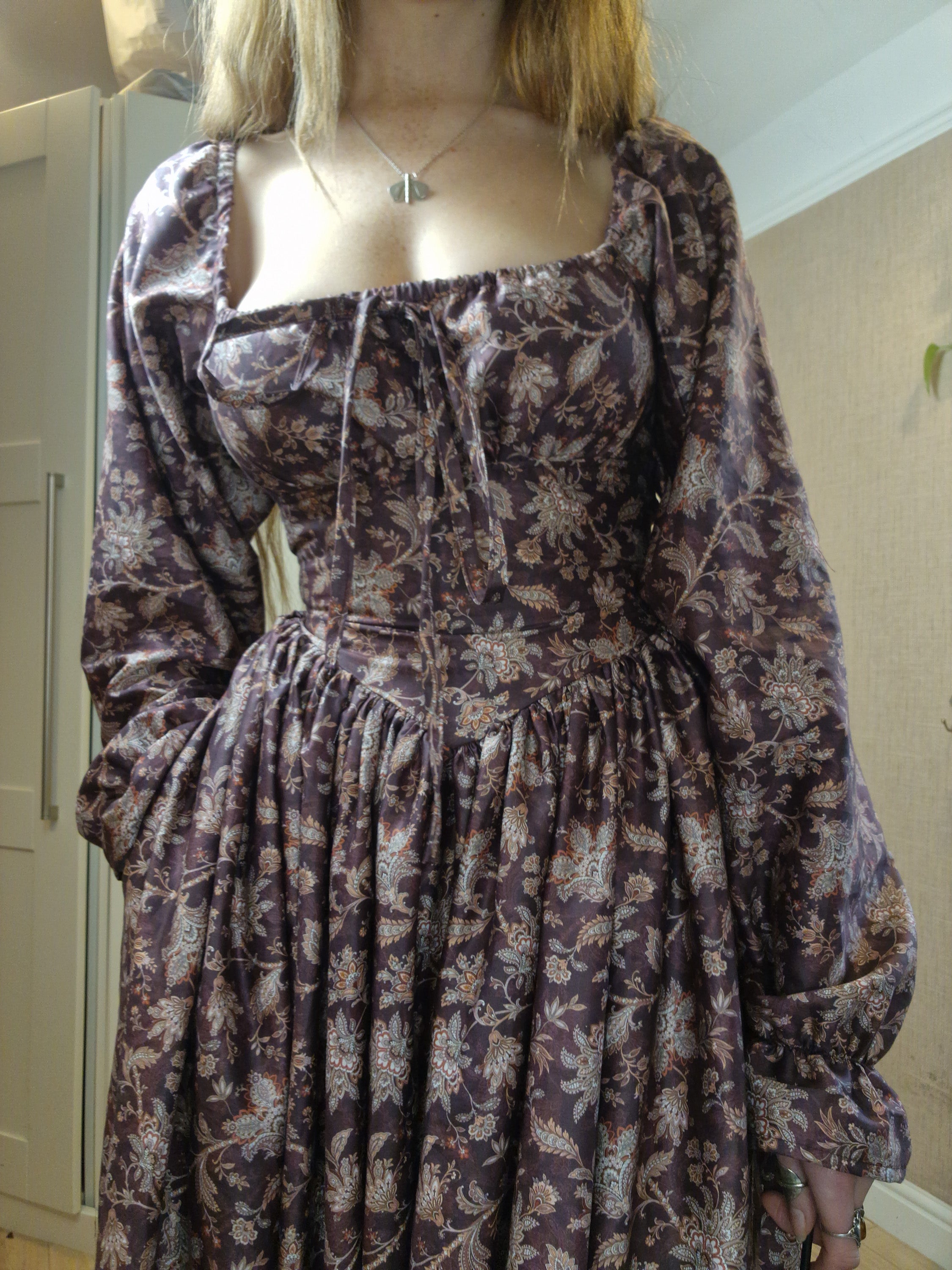Milkmaid Dress (slimmed down puff sleeves, functional bust bow, extra full skirt with 10" frill, v-shaped waistband)