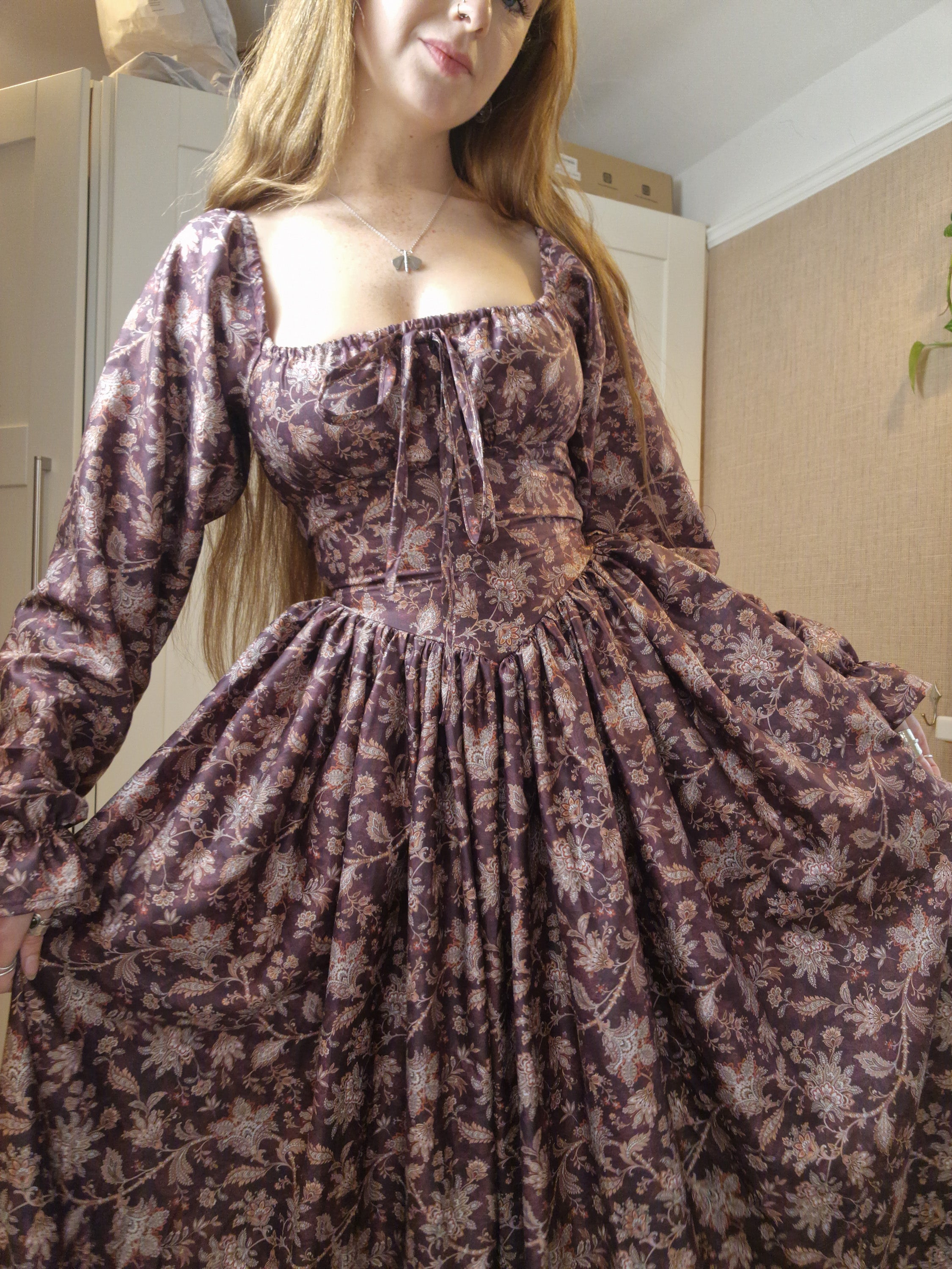 Milkmaid Dress (slimmed down puff sleeves, functional bust bow, extra full skirt with 10" frill, v-shaped waistband)