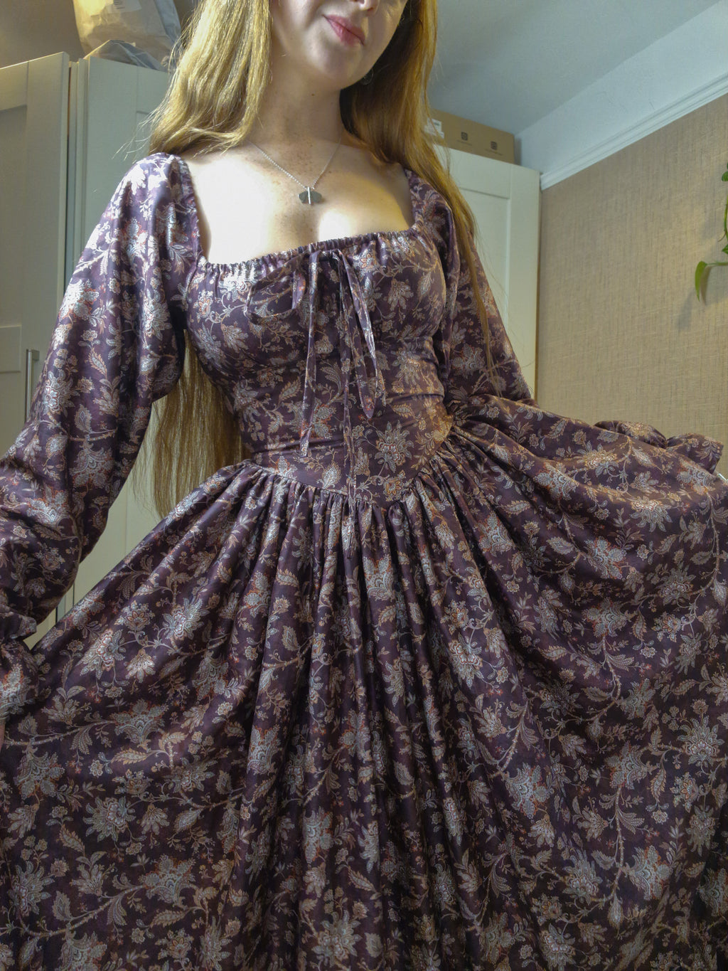 Milkmaid Dress (slimmed down puff sleeves, functional bust bow, extra full skirt with 10" frill, v-shaped waistband)