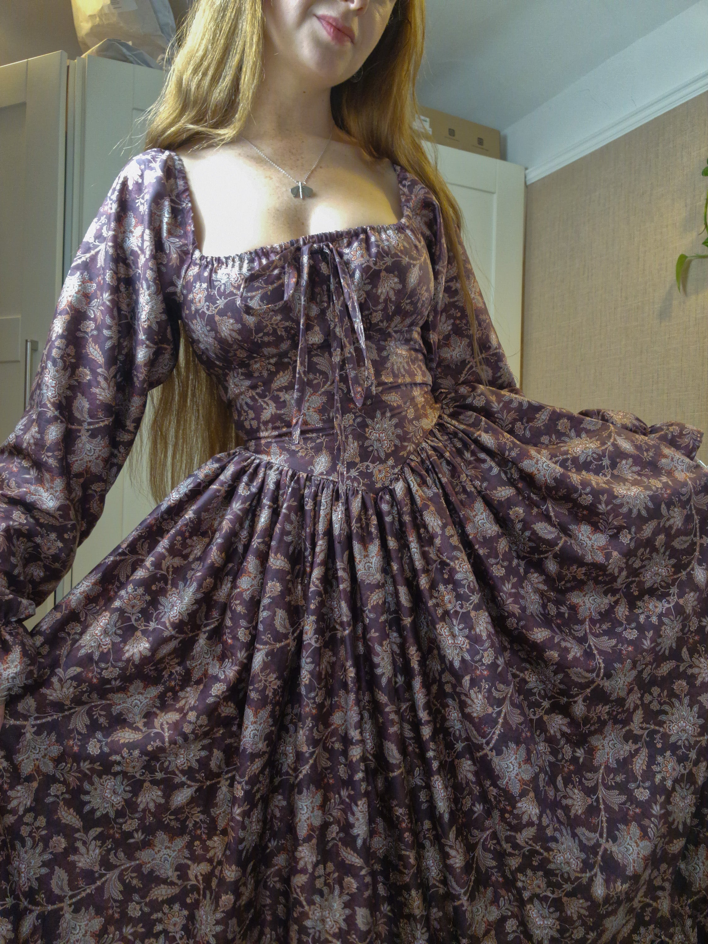Milkmaid Dress (slimmed down puff sleeves, functional bust bow, extra full skirt with 10" frill, v-shaped waistband)