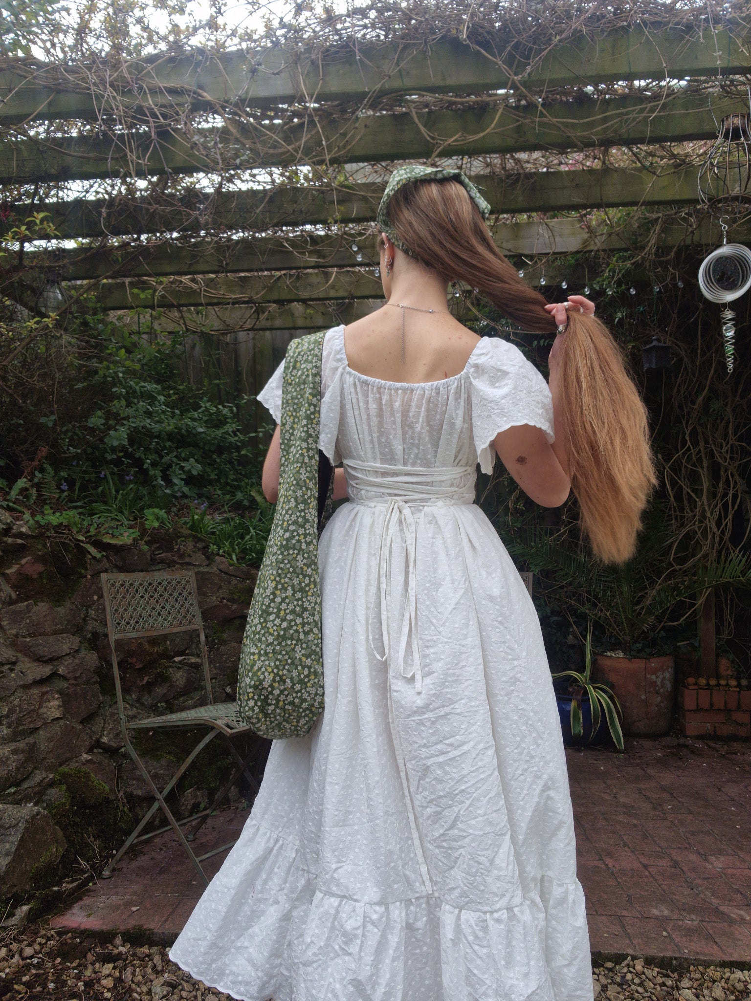 Milkmaid Dress (lace up back, butterfly sleeves, 10" frill, decorative bow)