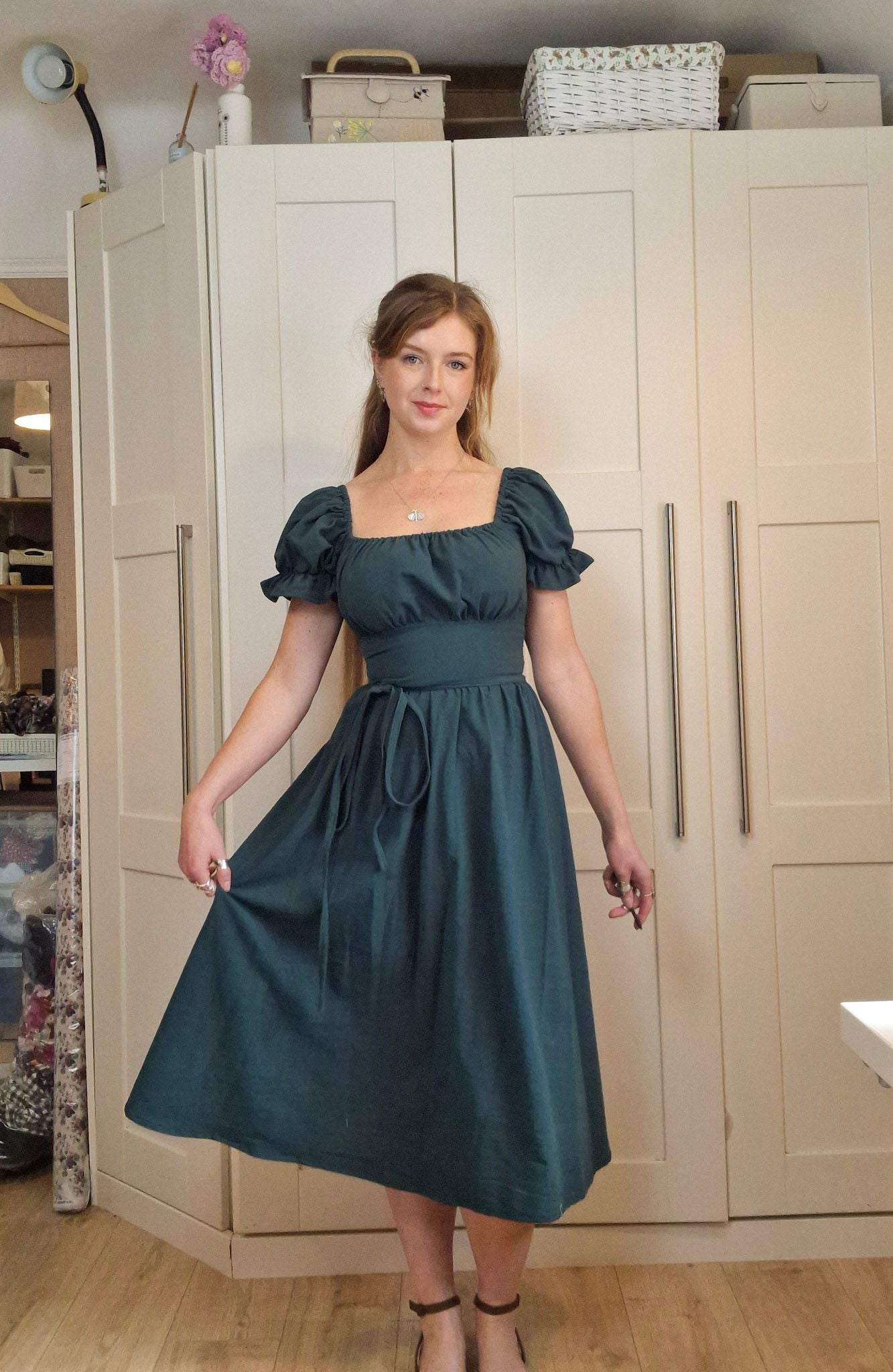Milkmaid Dress (Puff sleeves , lace up back, standard skirt)