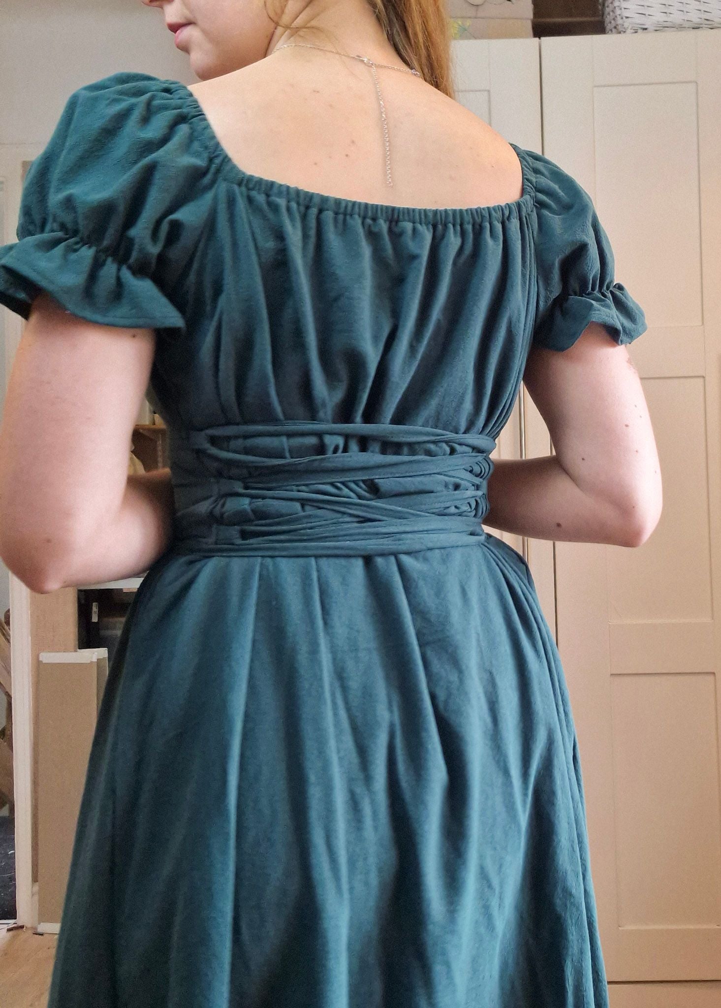 Milkmaid Dress (Puff sleeves , lace up back, standard skirt)