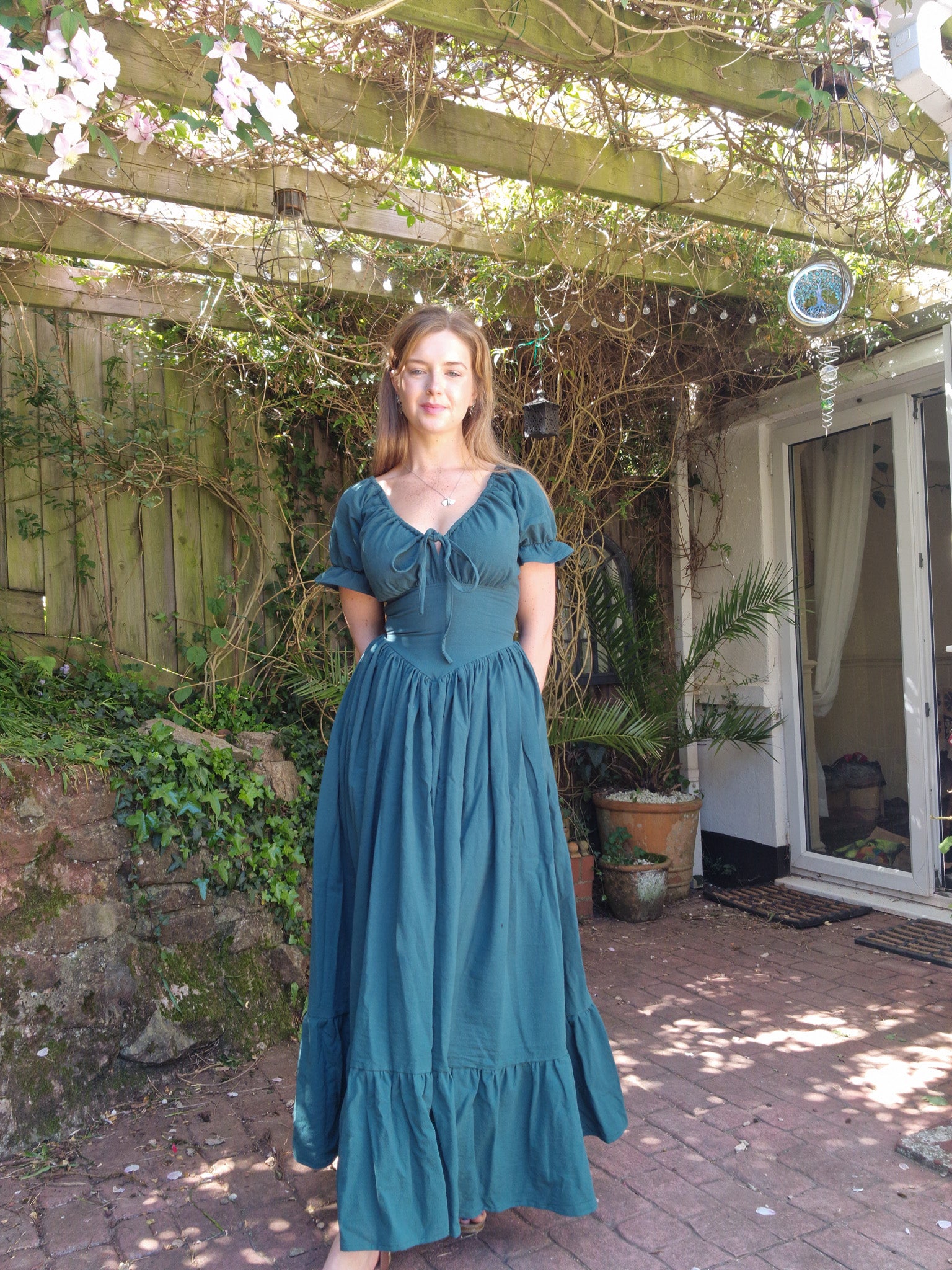 The Florence Dress (v-waist, puff sleeves- slimmed down, extra full skirt +10" frill, functional bust bow)