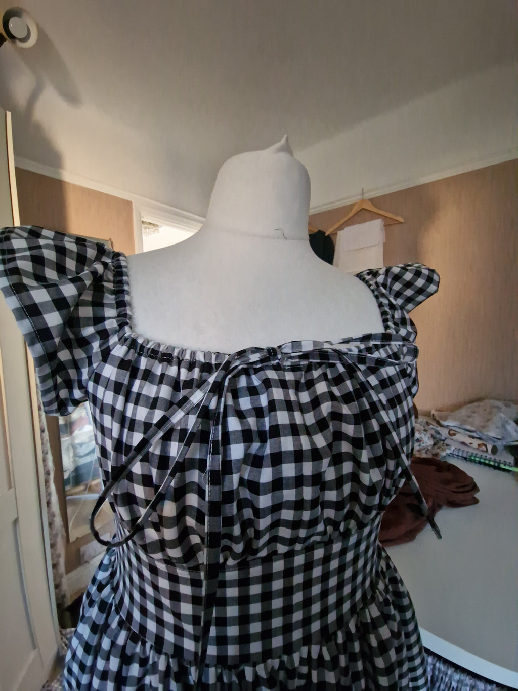 Black gingham Milkmaid Dress (UK 10-12)