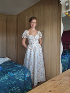 Sweetheart dress (v waist, laceup back, puff sleeves, functional bust bow)