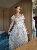 Sweetheart dress (v waist, laceup back, puff sleeves, functional bust bow)