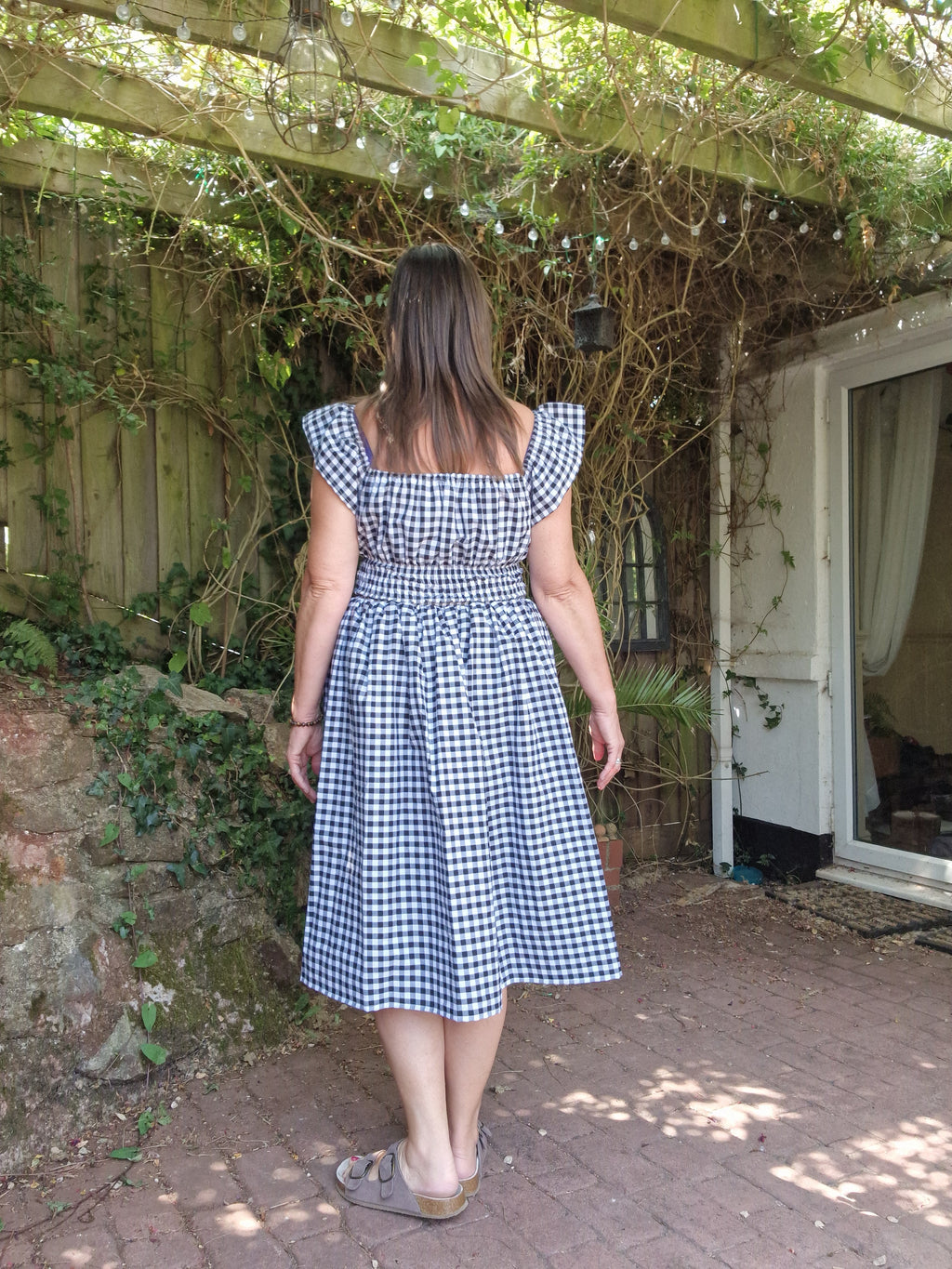 Black gingham Milkmaid Dress (UK 14-16)