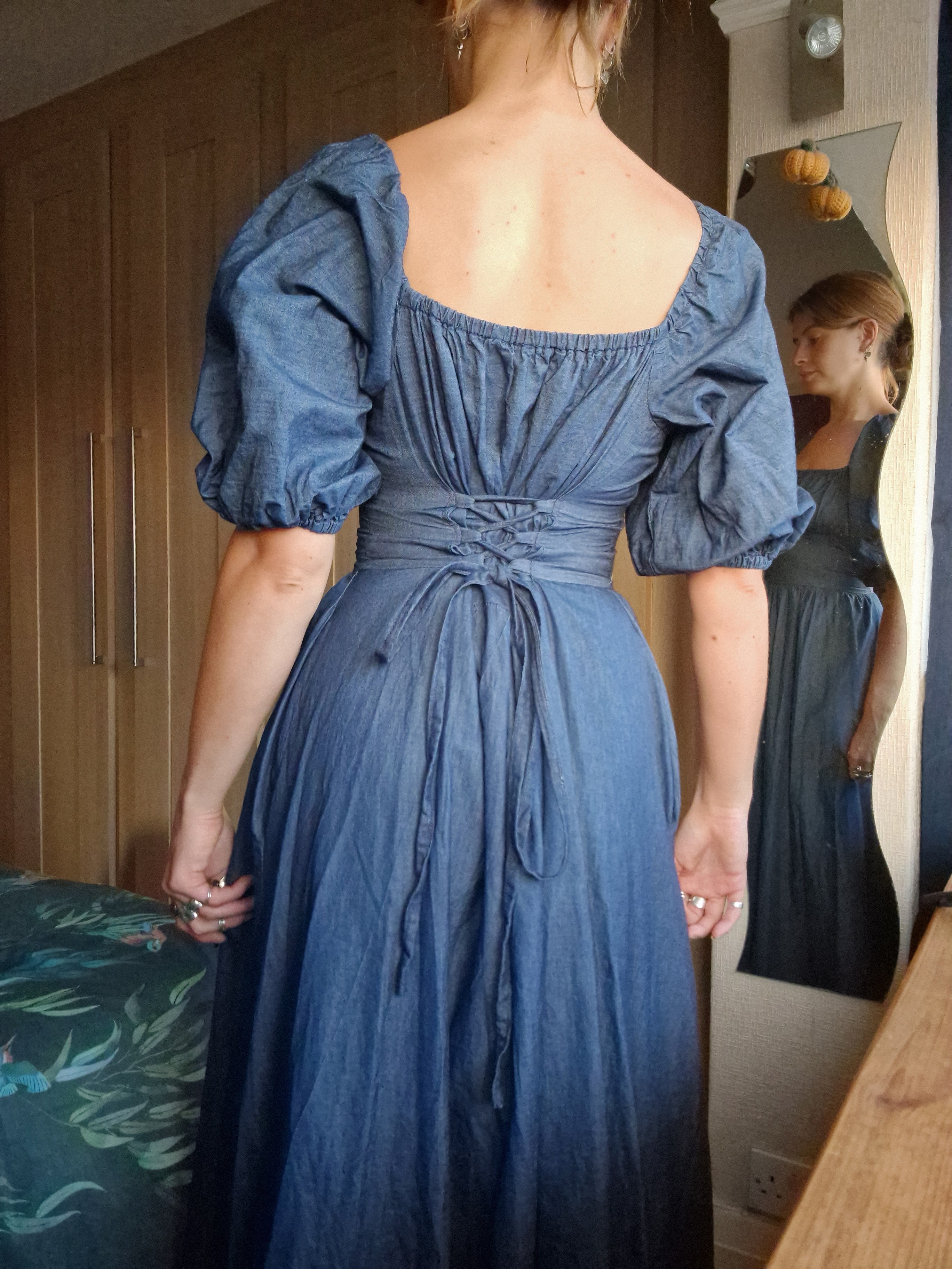 Blue denim Milkmaid Dress (UK 10-12)