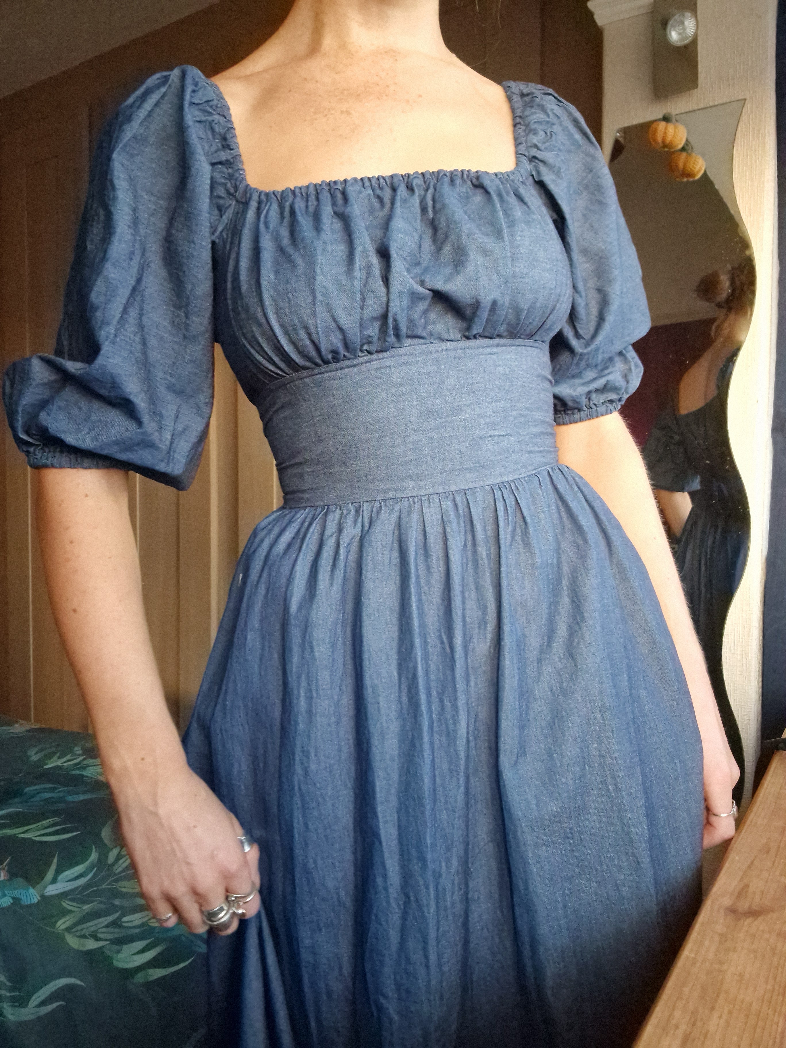 Blue denim Milkmaid Dress (UK 10-12)