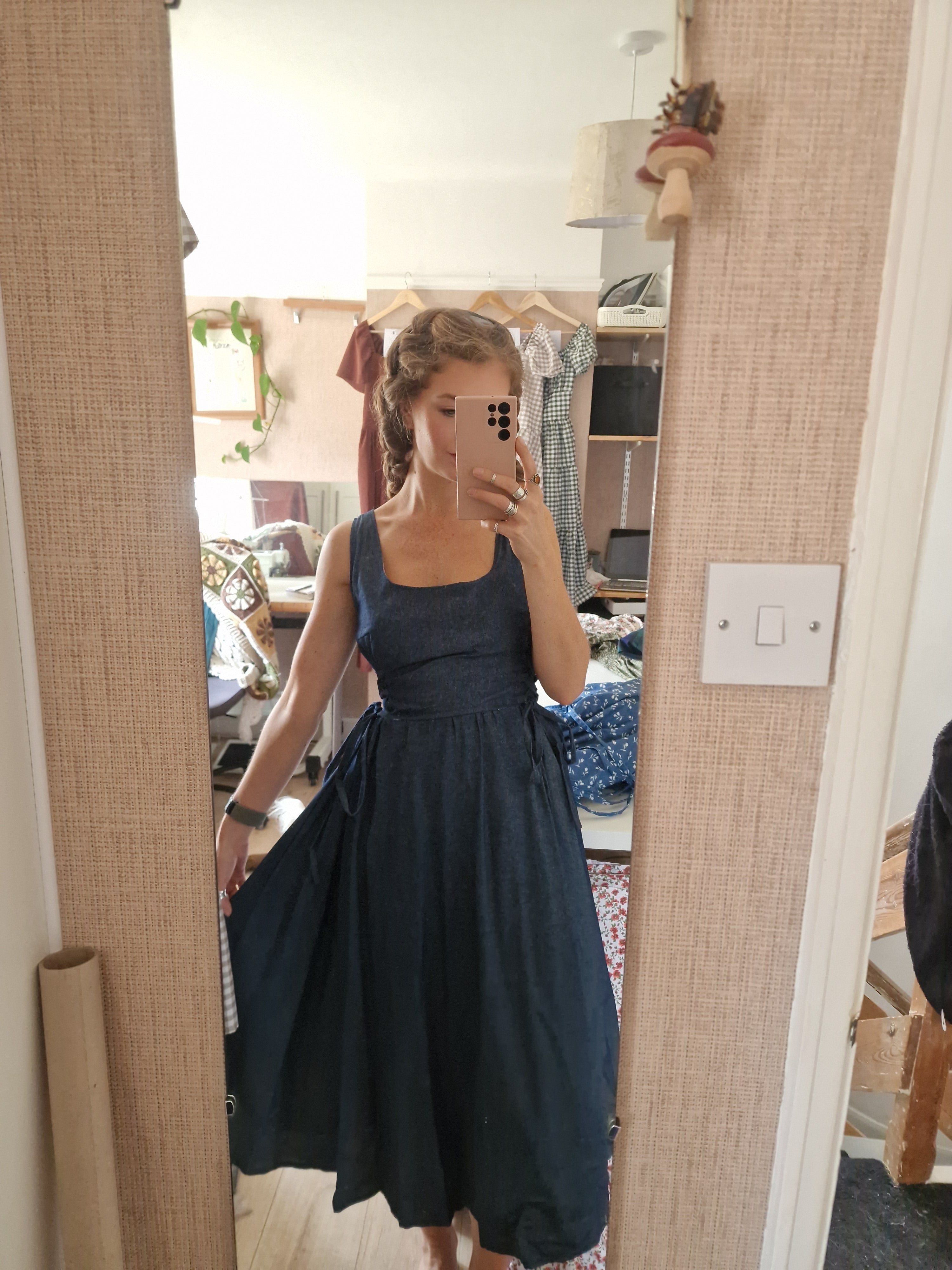Blue chambray side laceing dress - up to 36" bust