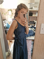 Blue chambray side laceing dress - up to 36" bust