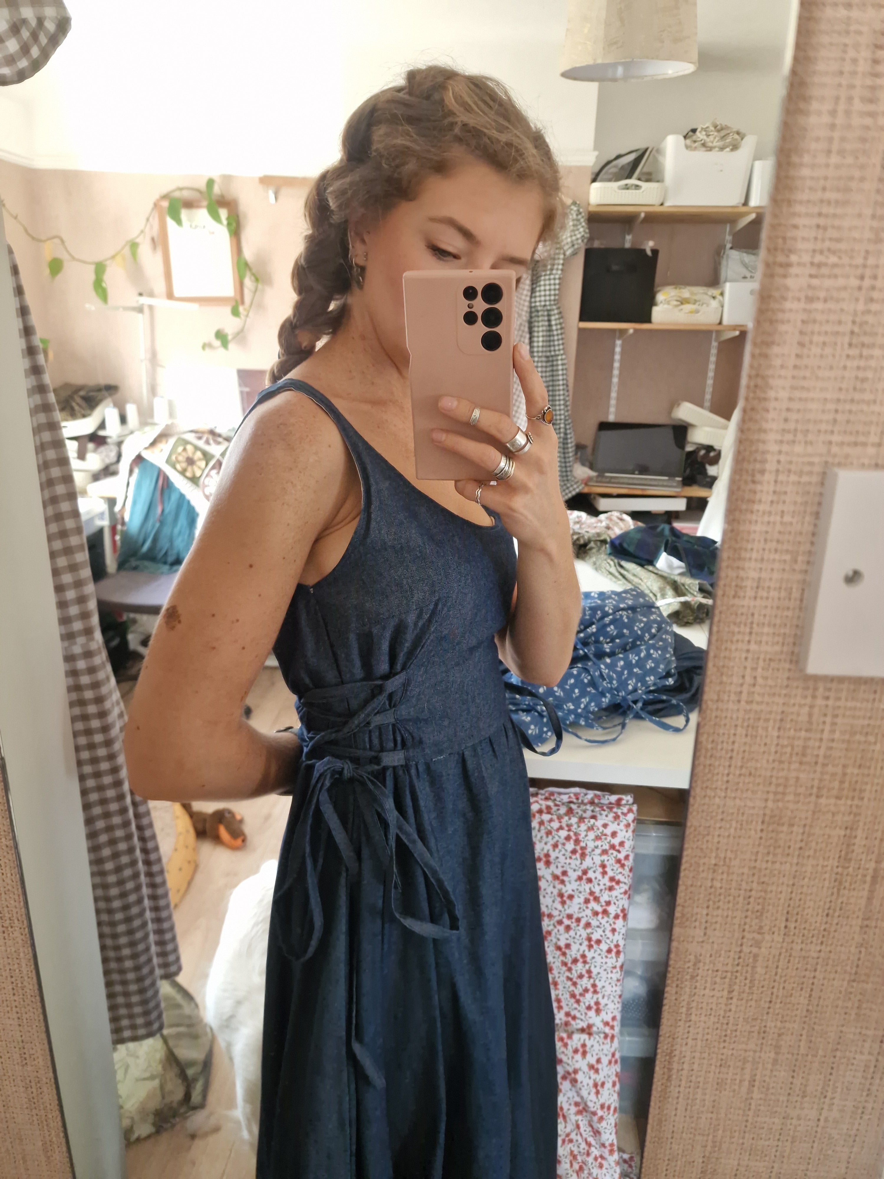 Blue chambray side laceing dress - up to 36" bust