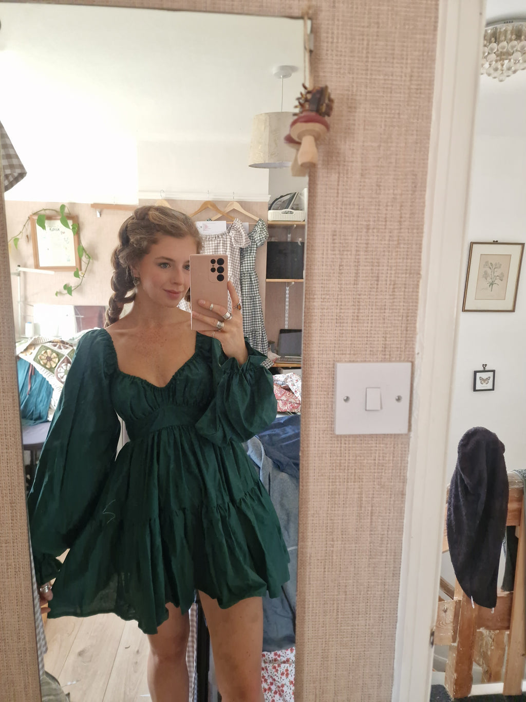Bottle green babydoll dress UK 8/10