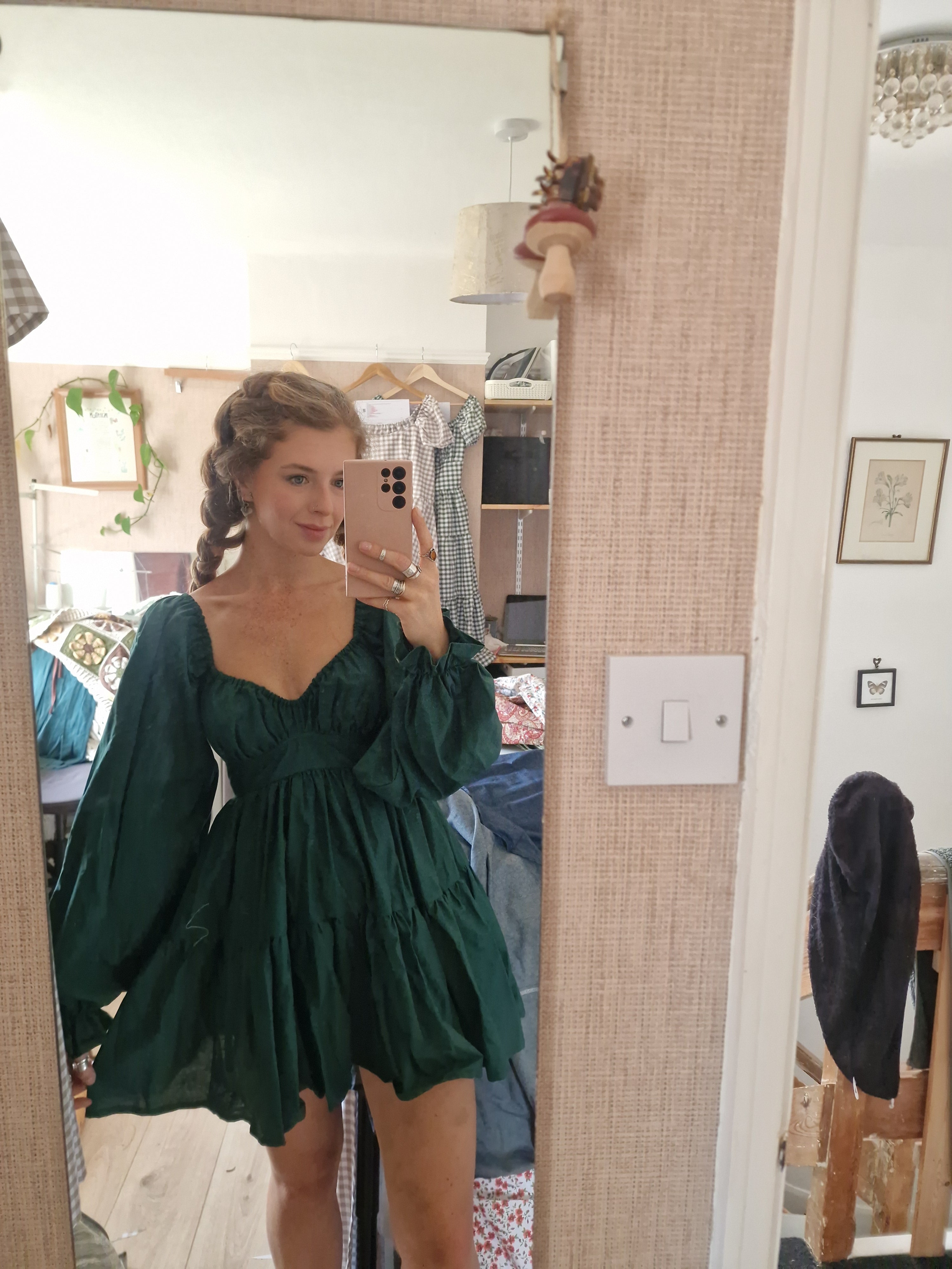 Bottle green babydoll dress UK 8/10