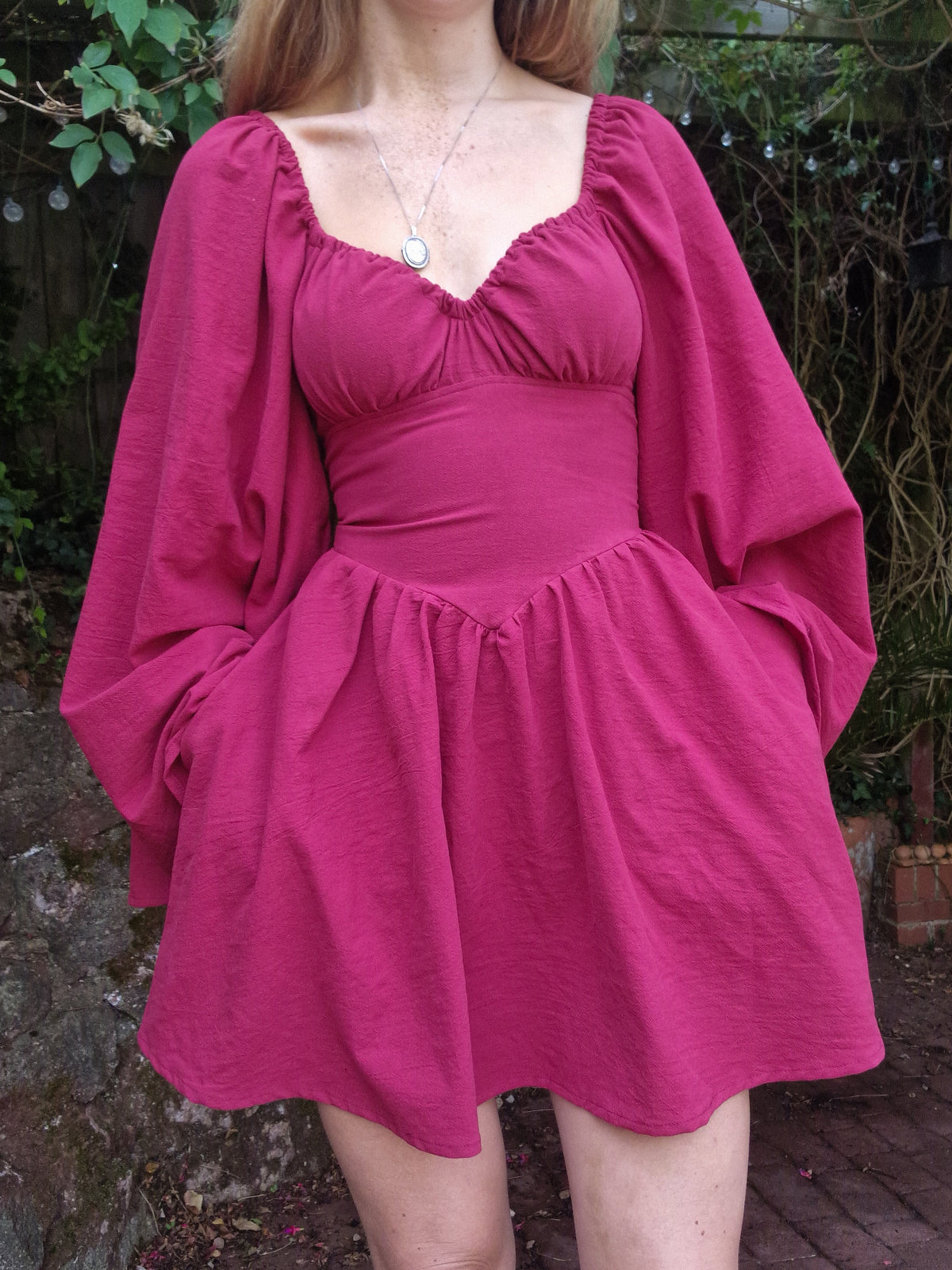 Sweetheart Dress (Lace up back, bell sleeves, standard skirt, pointed waistband)