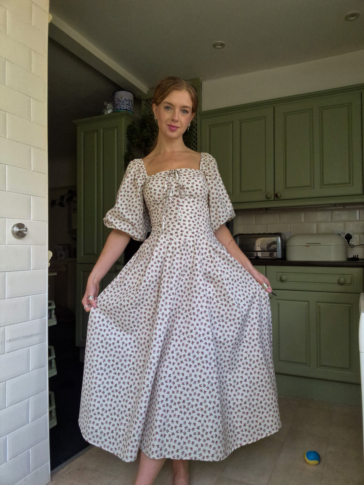 Fable Dress - Pointed waistband, pleated skirt, bishop sleeves, decorative bust bow