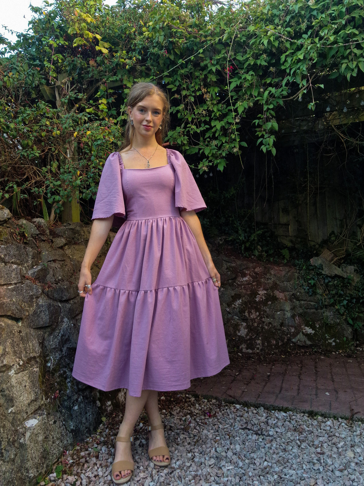 15" butterfly sleeves, 2 tiered skirt 