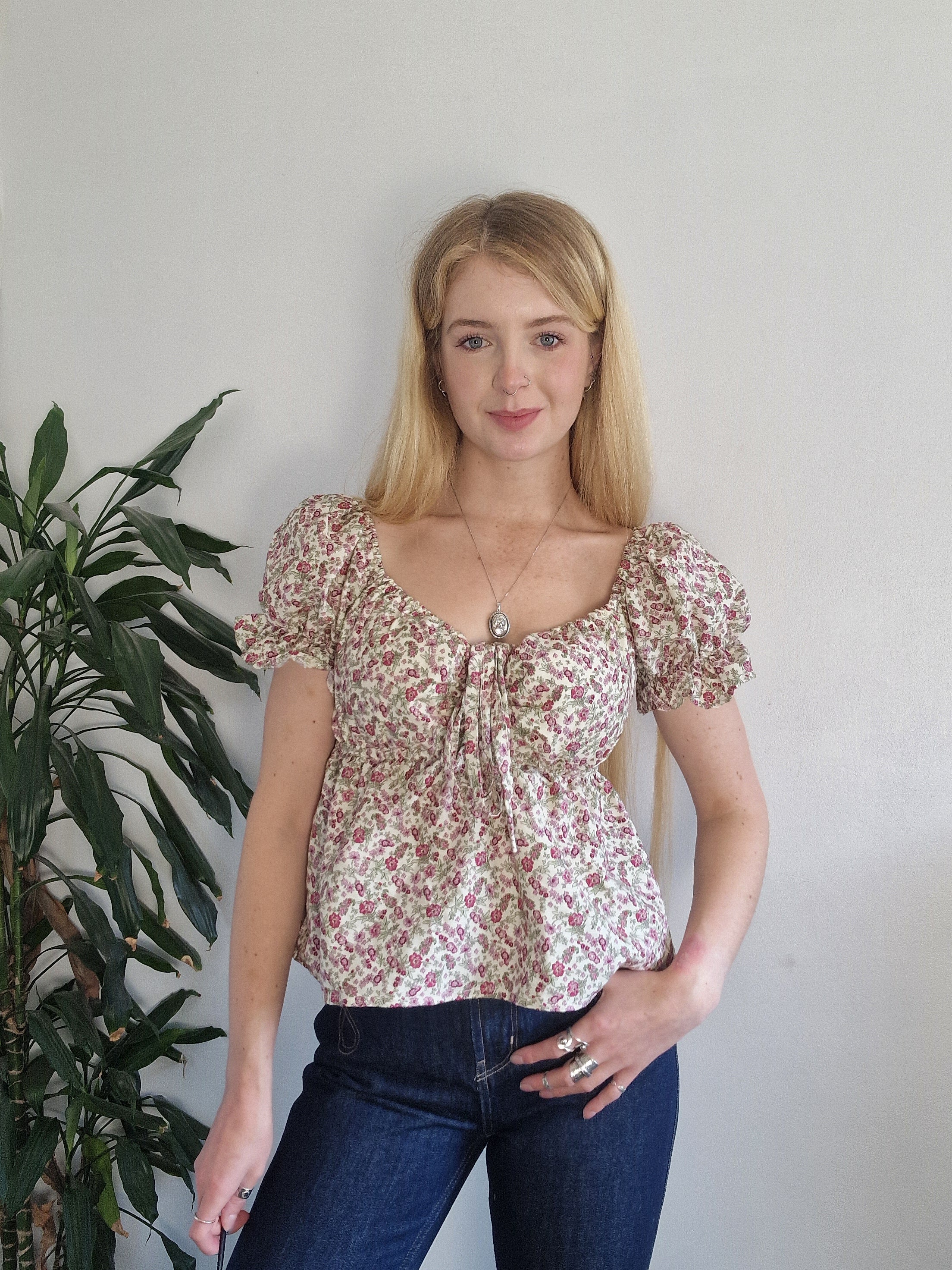 Babydoll blouse (poppies and cream) UK 6-8 (or small 10)