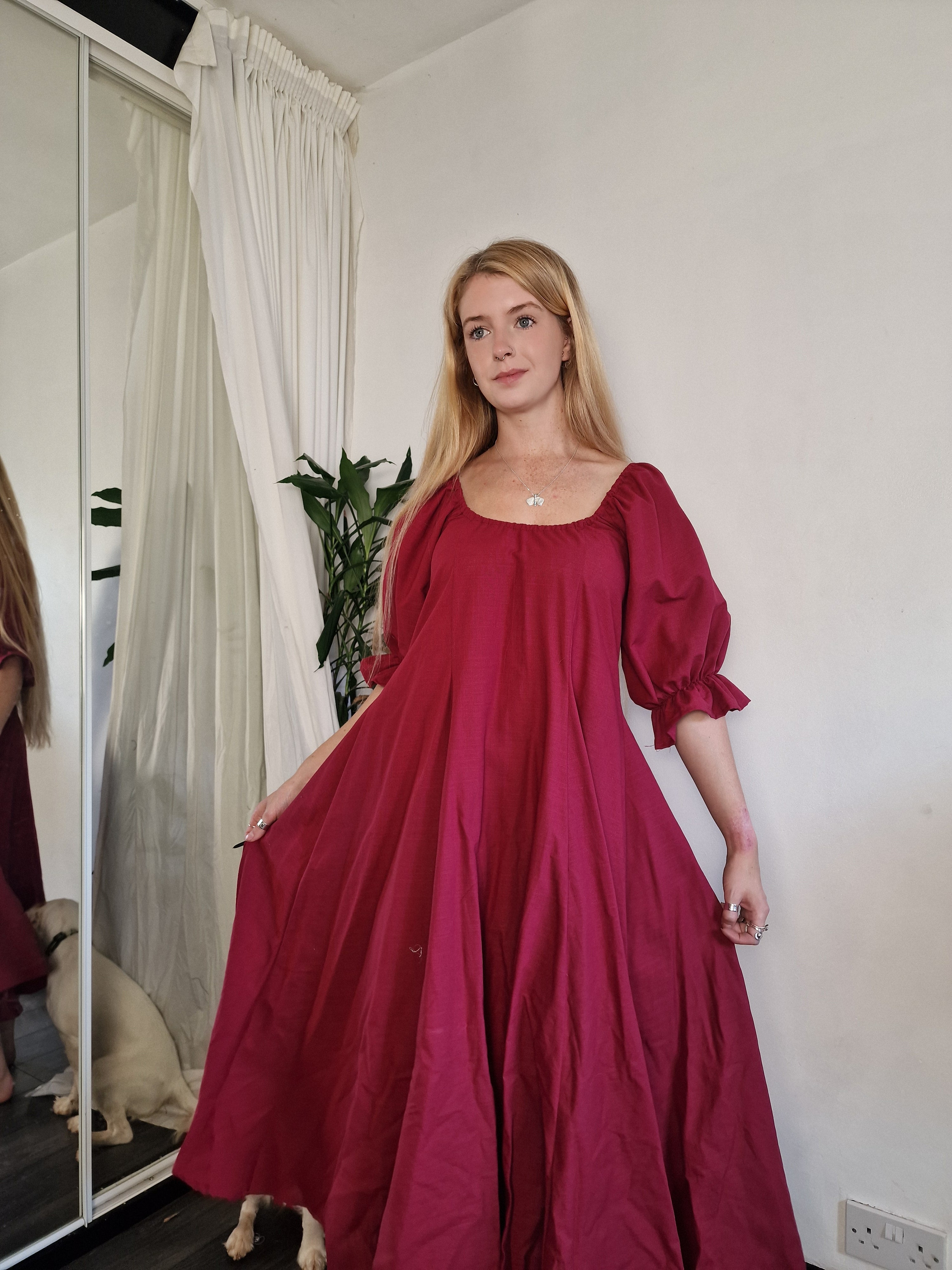 Berry linen smock dress (sample UK 6/10)