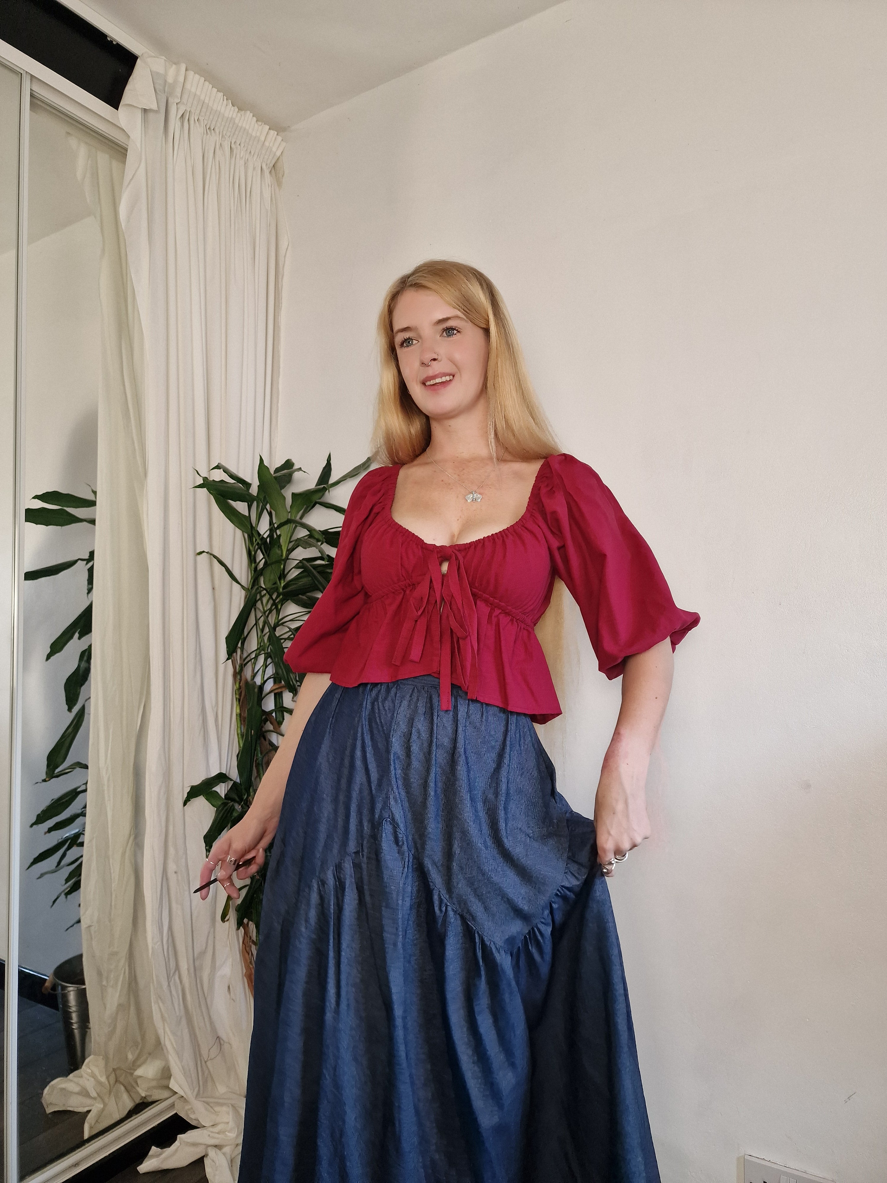 Tie front berry linen blouse (sample UK 6/8)