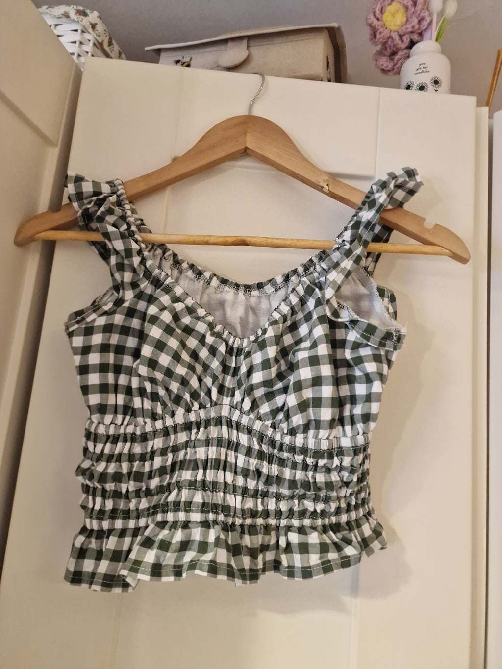 Green gingham top UK 6/8