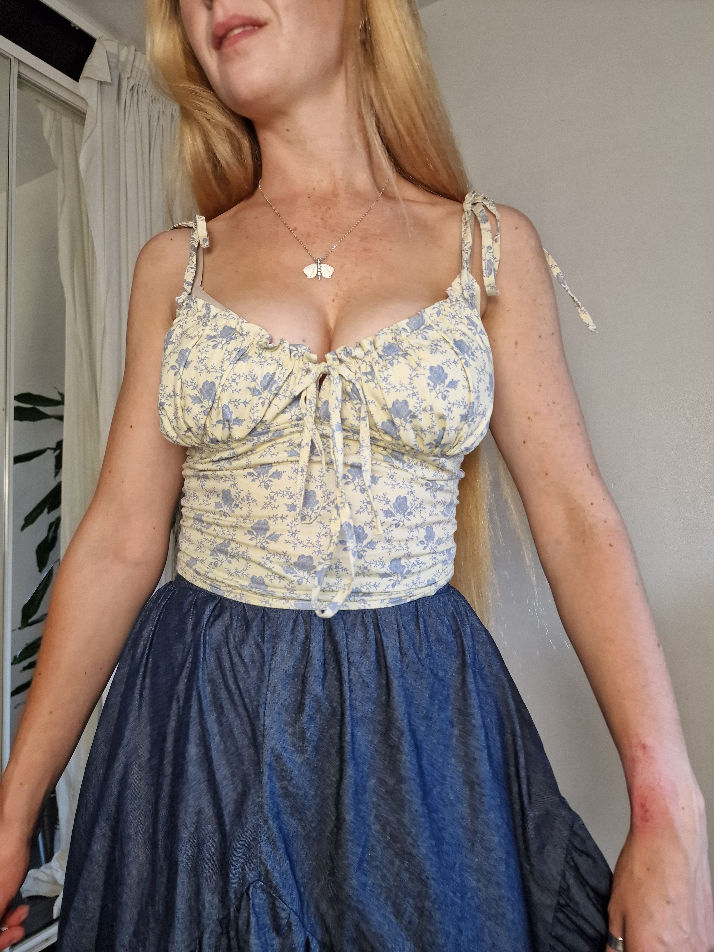 Cami top, cream and blue floral (sample UK 6/8)