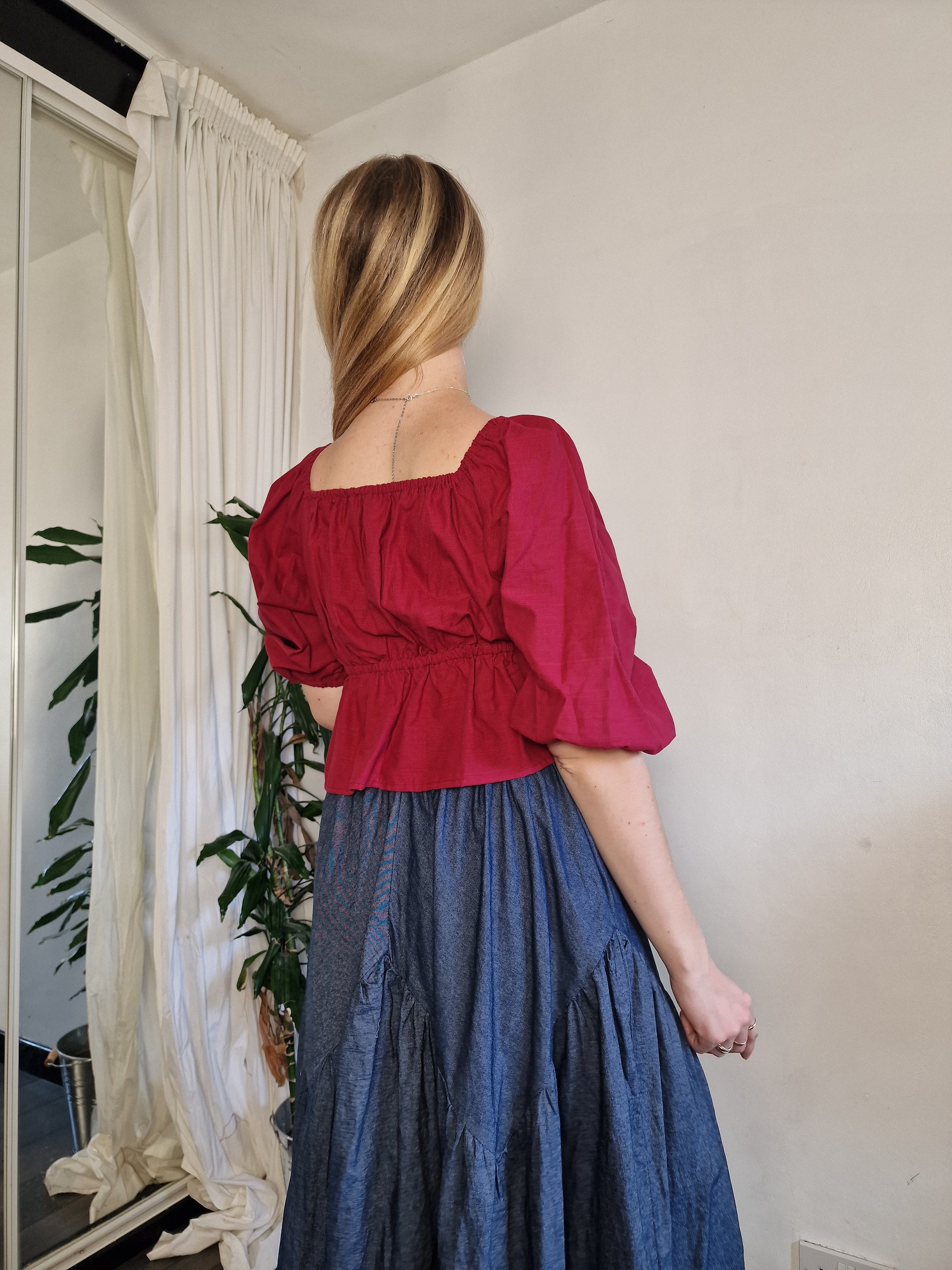 Tie front berry linen blouse (sample UK 6/8)