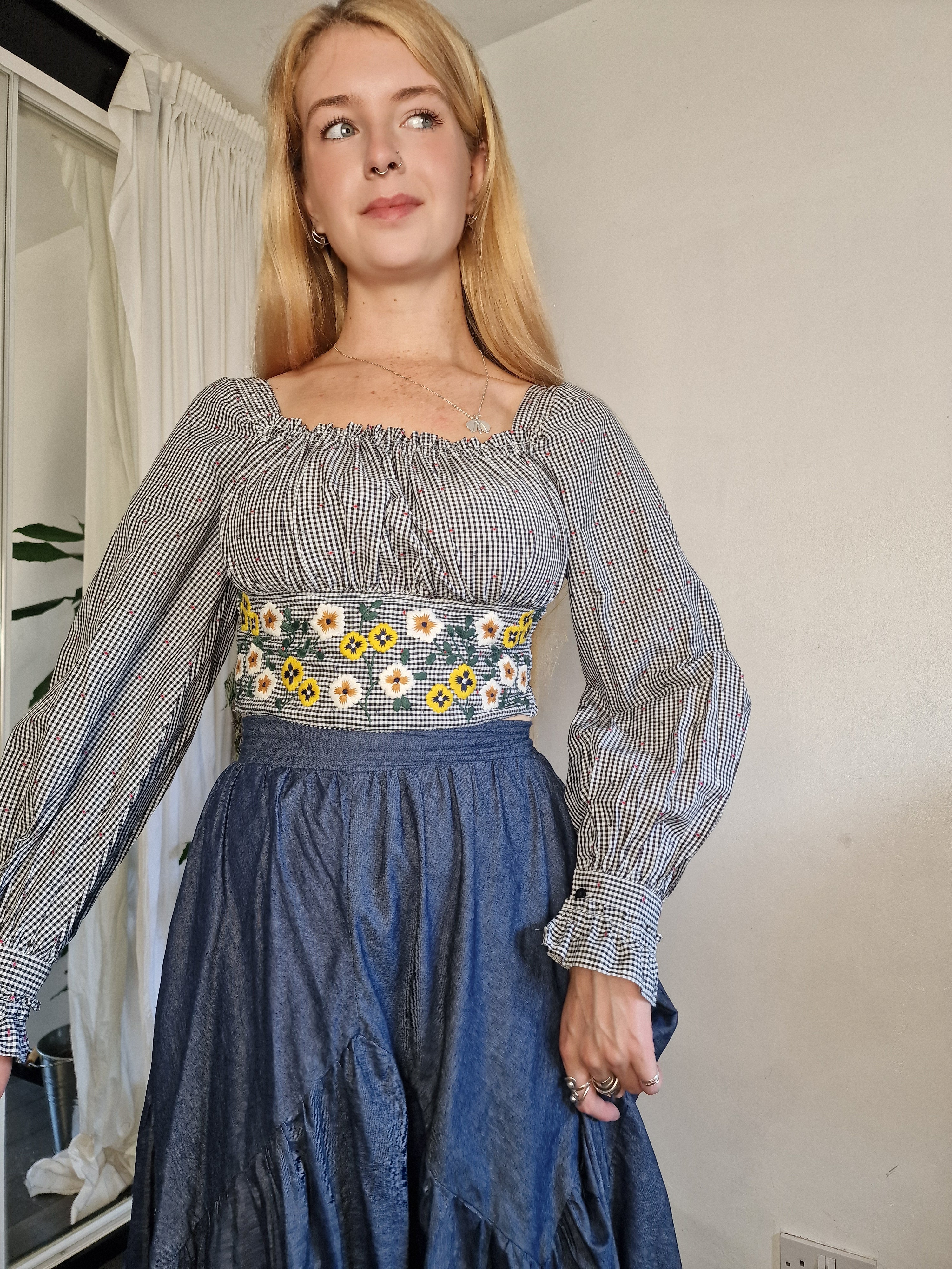 Gingham embroidered Milkmaid (sample UK 6/8)