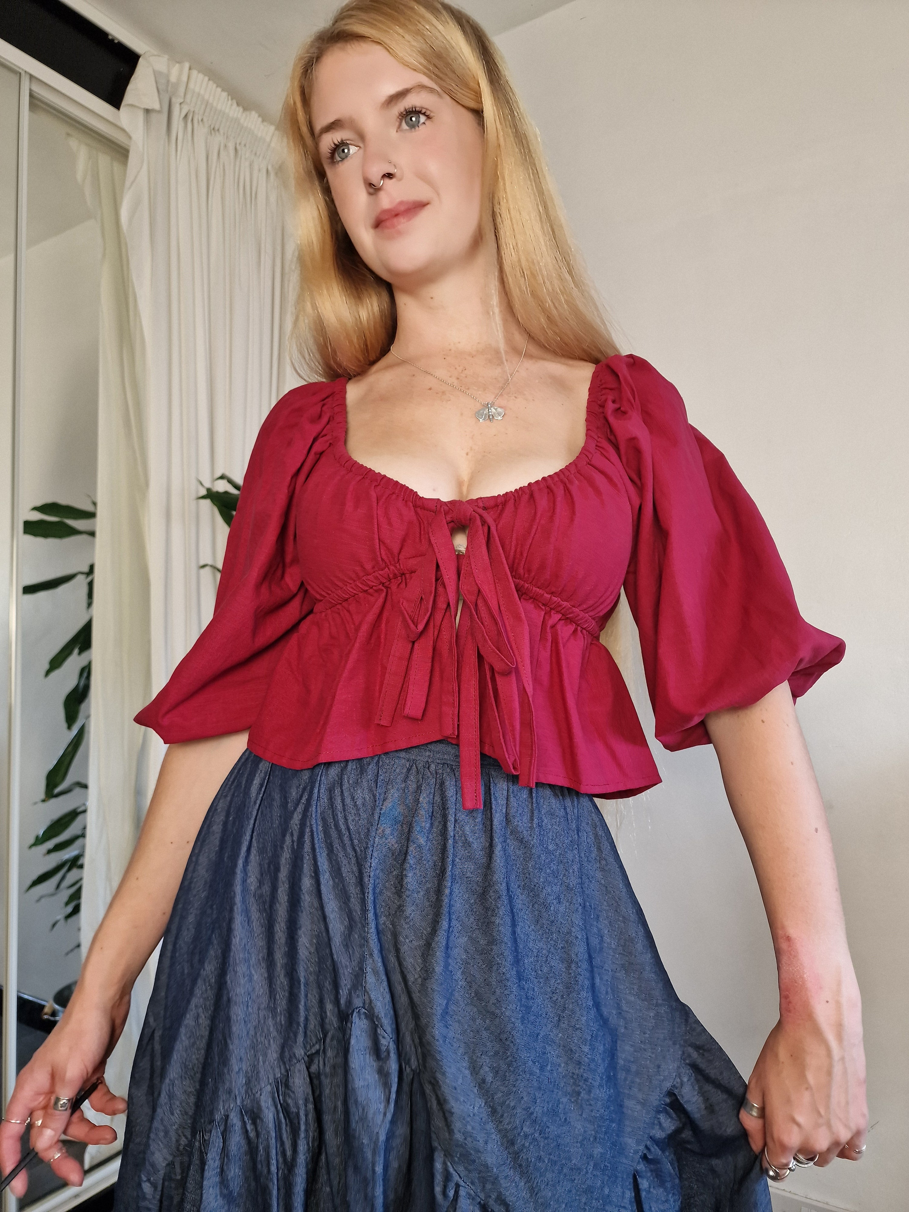 Tie front berry linen blouse (sample UK 6/8)